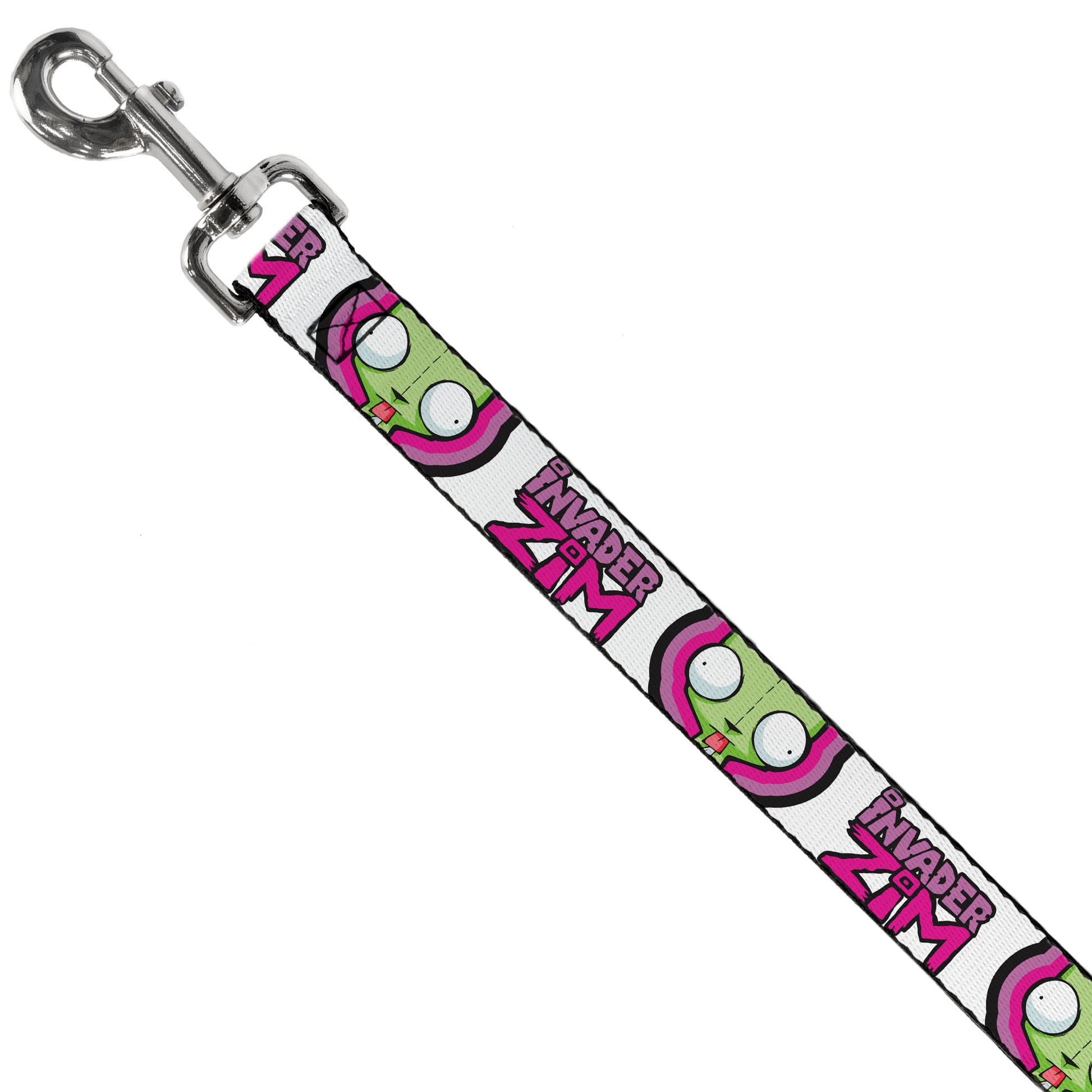 Dog Leash - INVADER ZIM Title Logo and GIR Pose Close-Up White/Pinks Dog Leashes Invader Zim