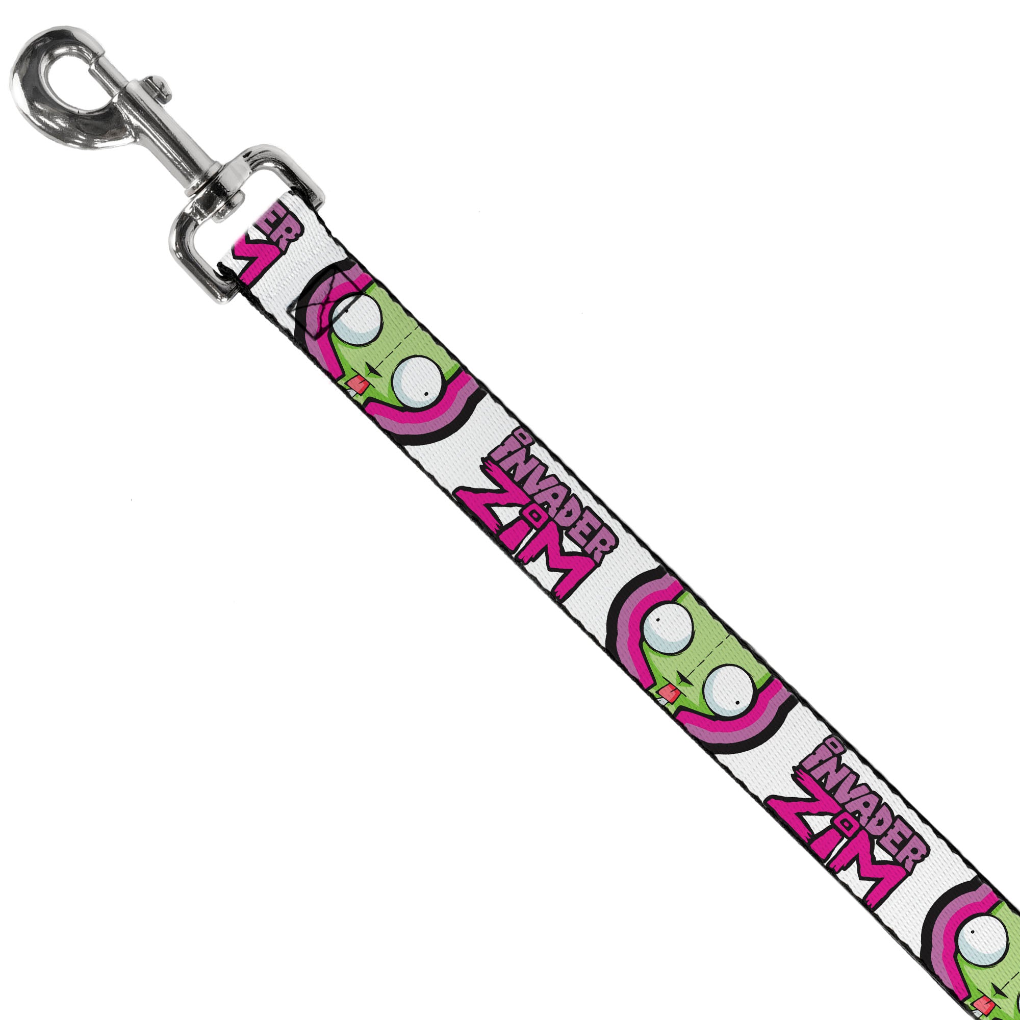 Dog Leash - INVADER ZIM Title Logo and GIR Pose Close-Up White/Pinks Dog Leashes Invader Zim