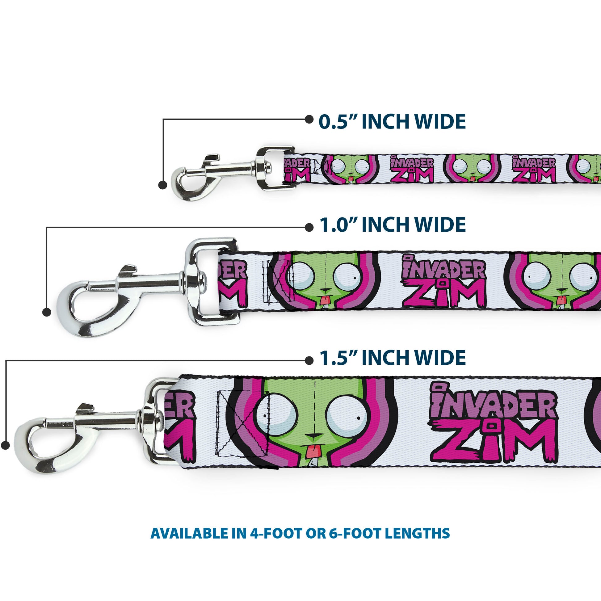 Dog Leash - INVADER ZIM Title Logo and GIR Pose Close-Up White/Pinks Dog Leashes Invader Zim