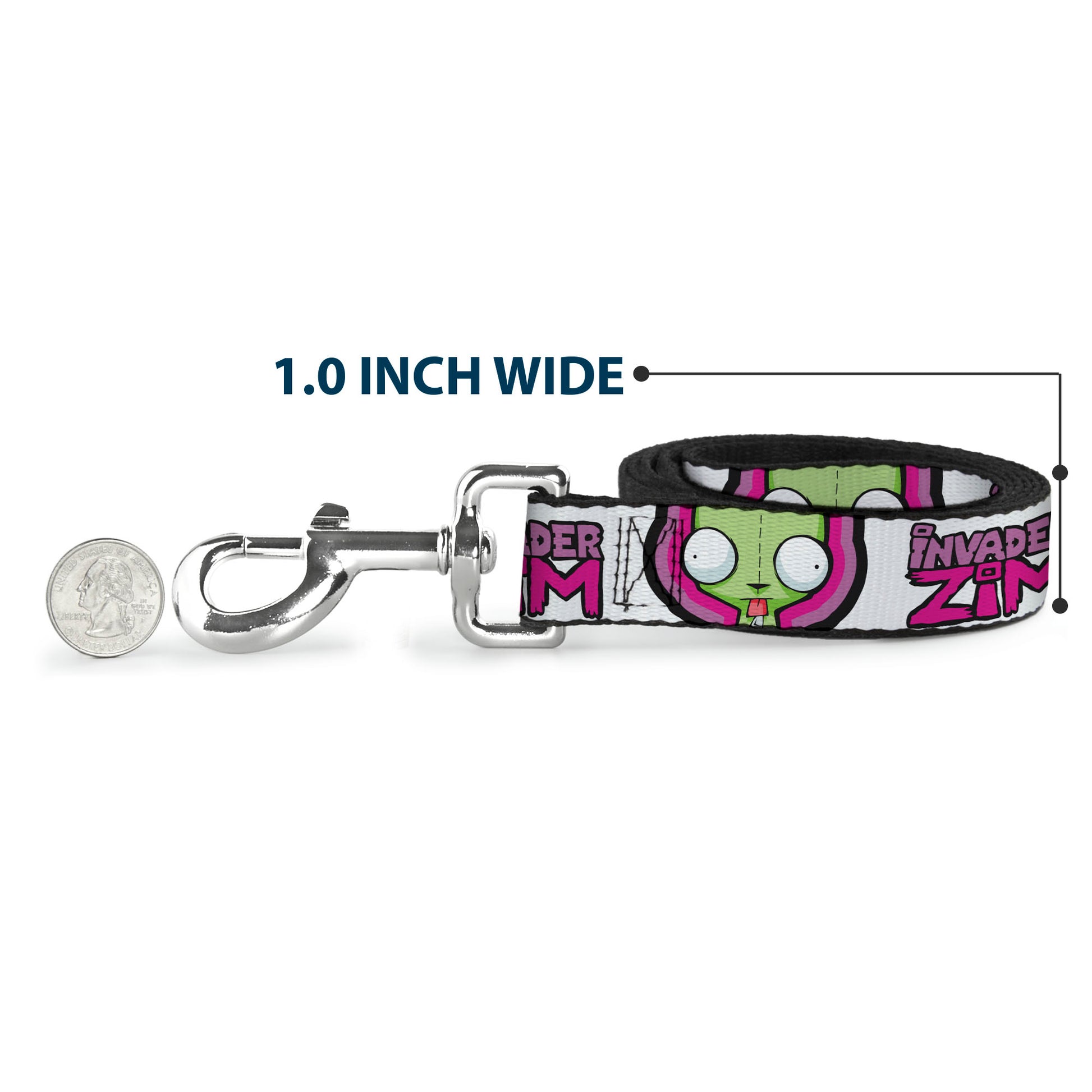 Dog Leash - INVADER ZIM Title Logo and GIR Pose Close-Up White/Pinks Dog Leashes Invader Zim