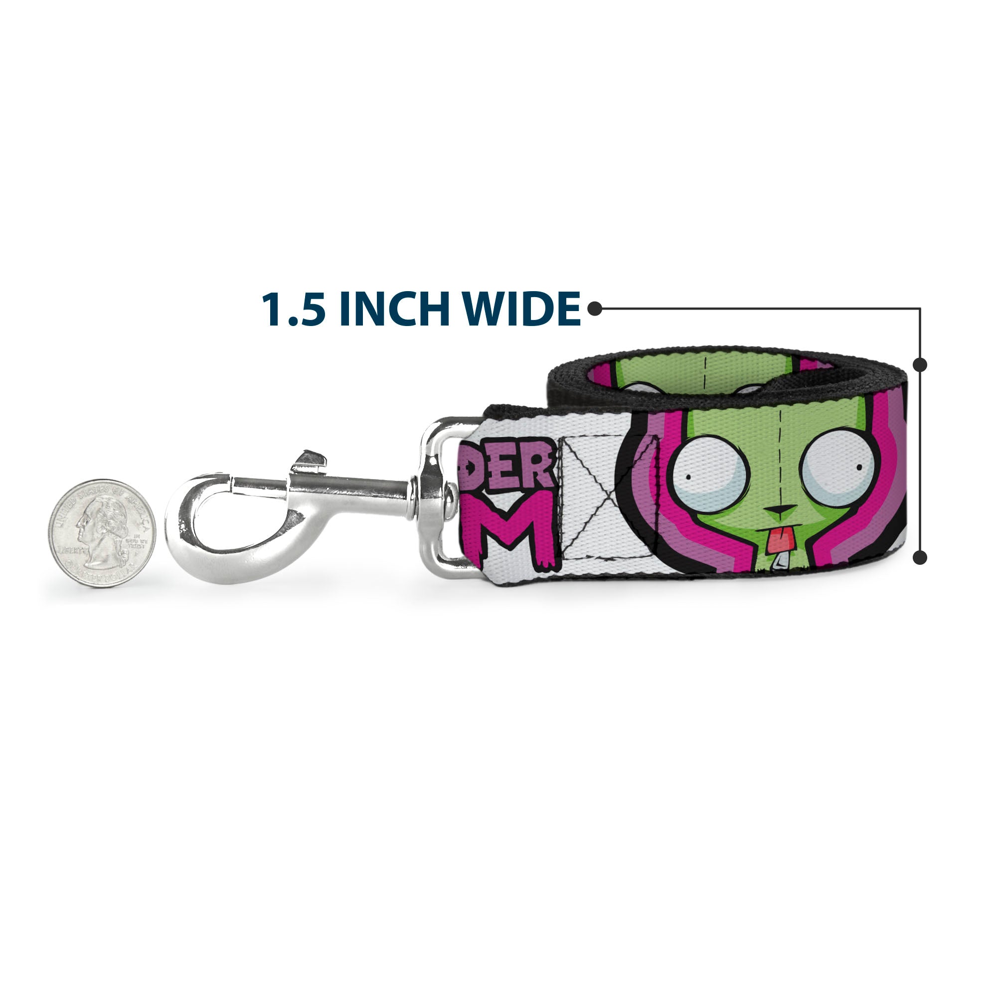 Dog Leash - INVADER ZIM Title Logo and GIR Pose Close-Up White/Pinks Dog Leashes Invader Zim