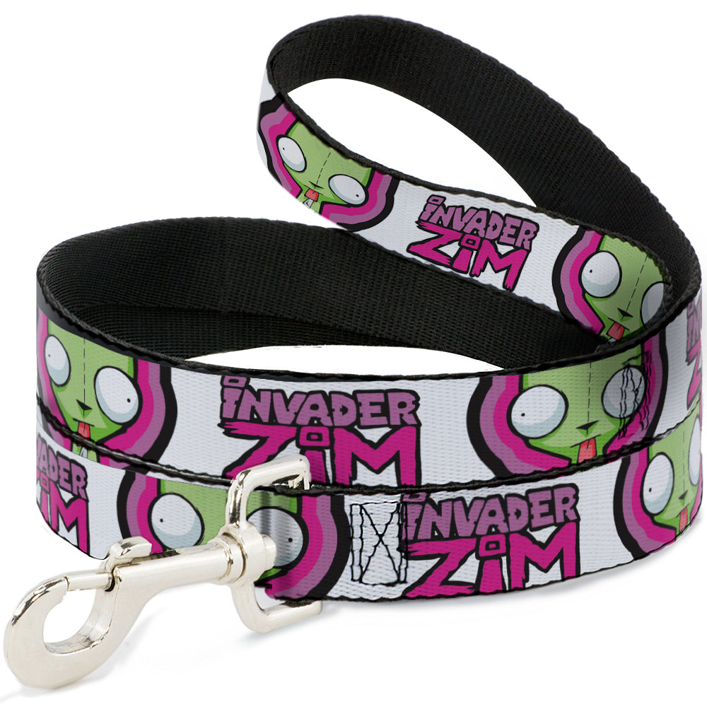 Dog Leash - INVADER ZIM Title Logo and GIR Pose Close-Up White/Pinks Dog Leashes Invader Zim