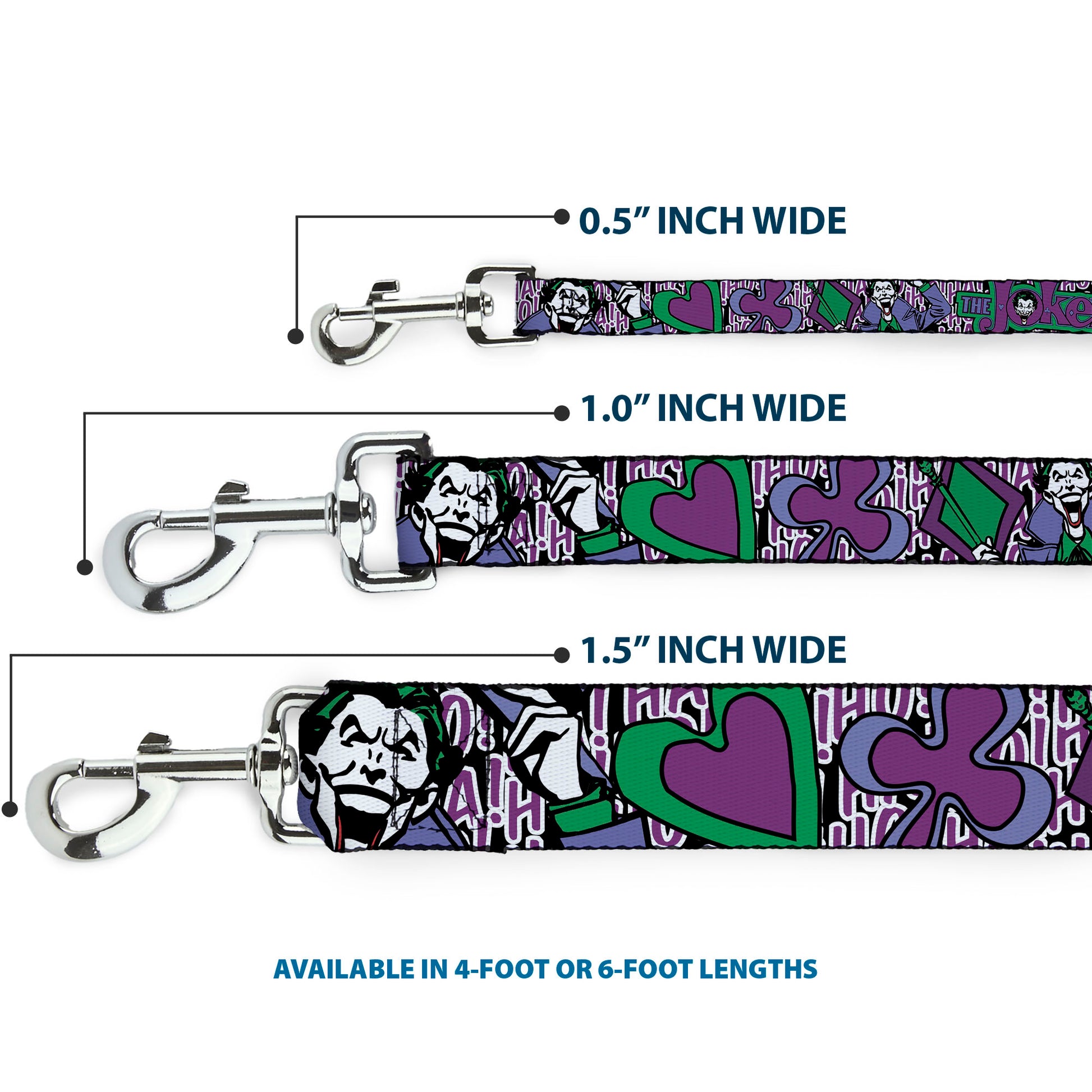 Dog Leash - Joker Face/Logo/Spades Black/White/Purple Dog Leashes DC Comics