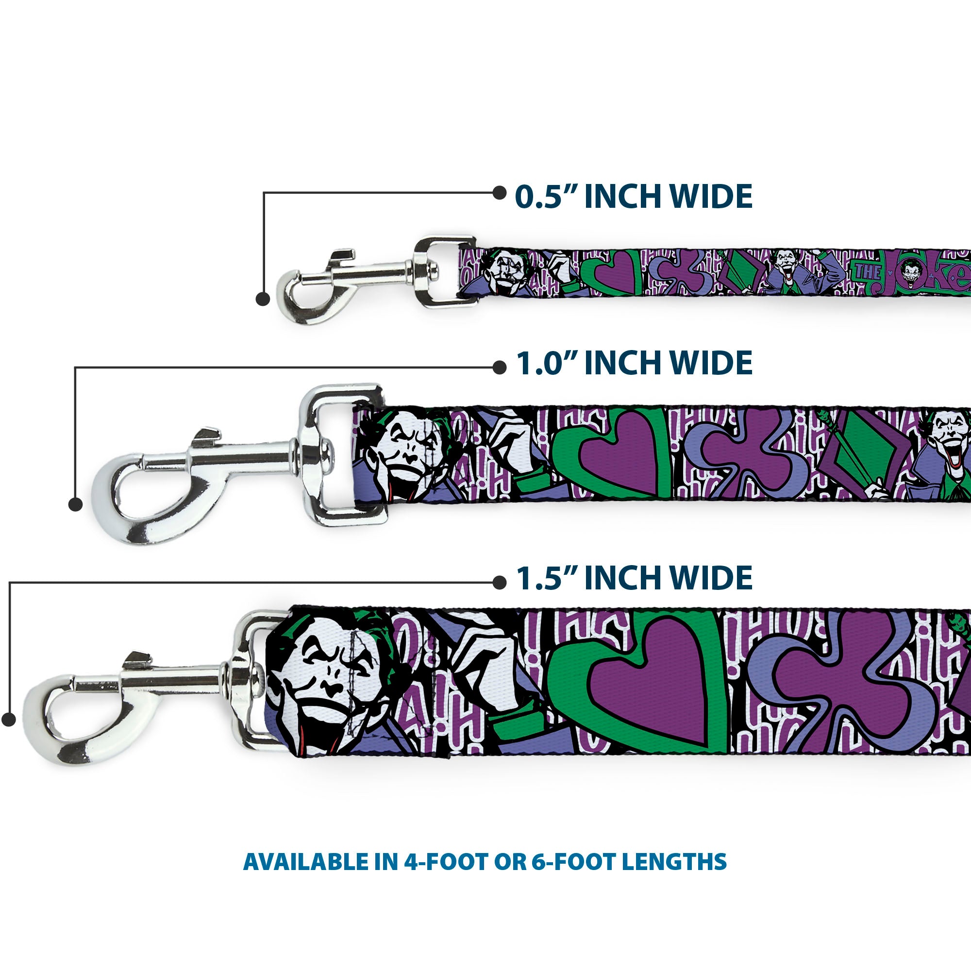 Dog Leash - Joker Face/Logo/Spades Black/White/Purple Dog Leashes DC Comics