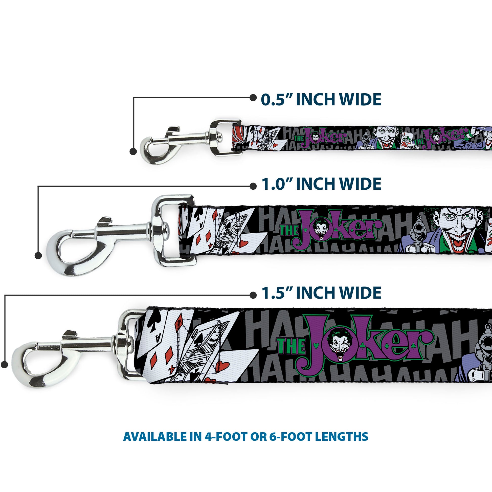 Dog Leash - The Joker Pose/Cards/HAHAHAHA Black/Gray Dog Leashes DC Comics
