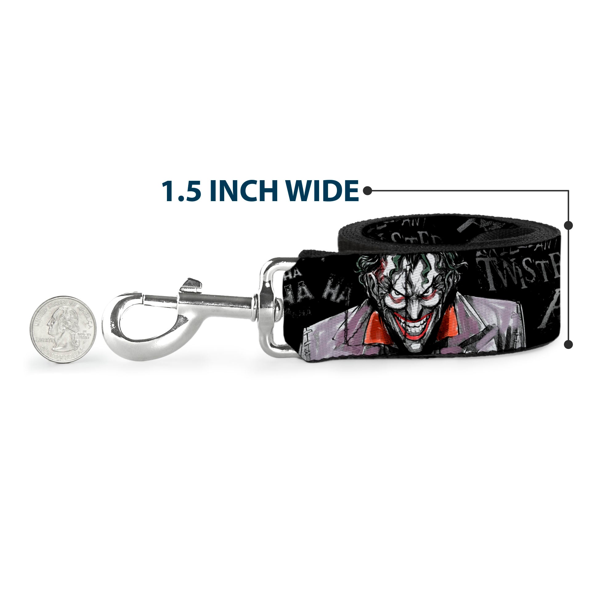 Dog Leash - Joker BRILLIANTLY TWISTED PSYCHO 2-Poses/Cards Black/Grays Dog Leashes DC Comics