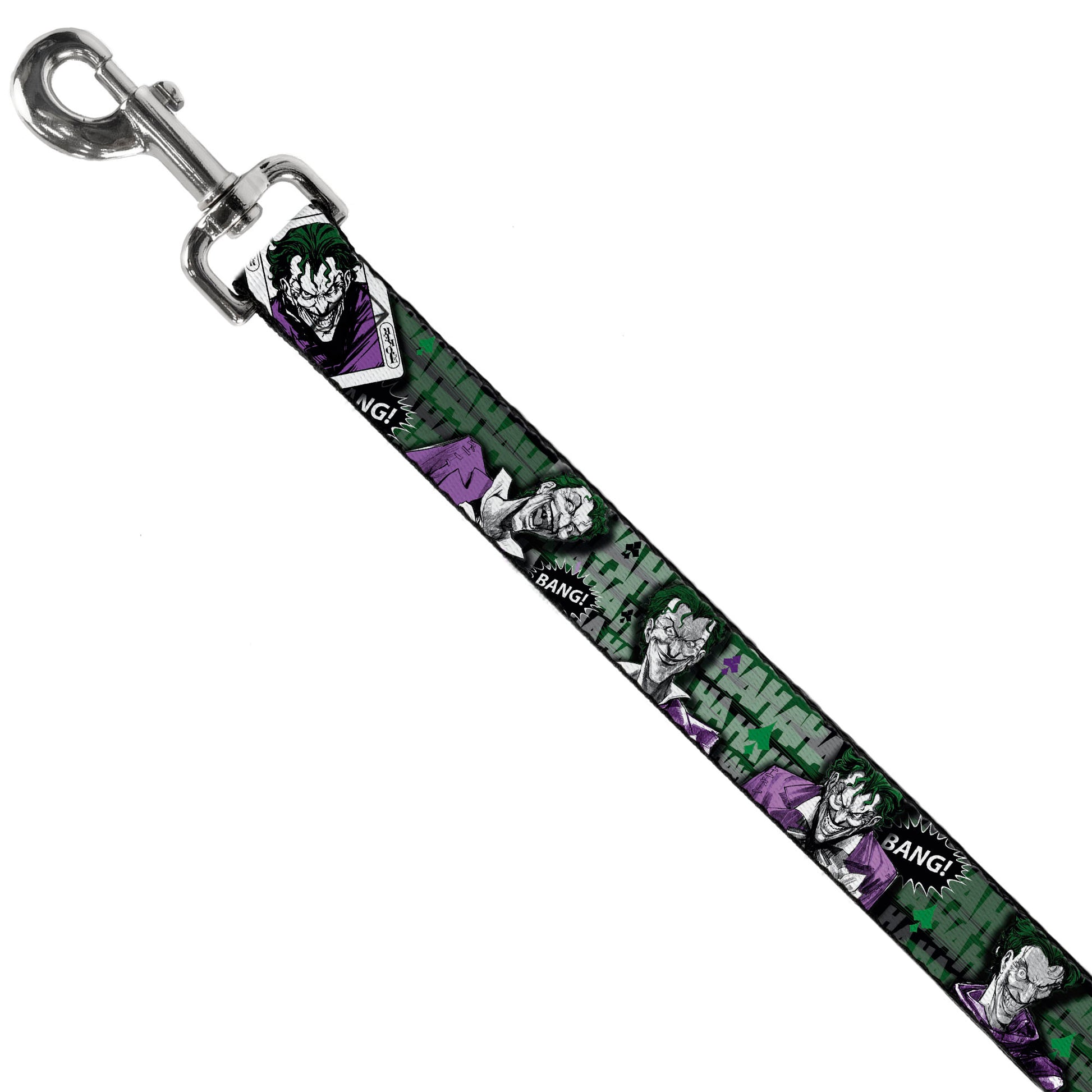 Dog Leash - The Joker 4-Poses/Joker Card HAHA/Smile/BANG! Grays/Greens/Purples Dog Leashes DC Comics