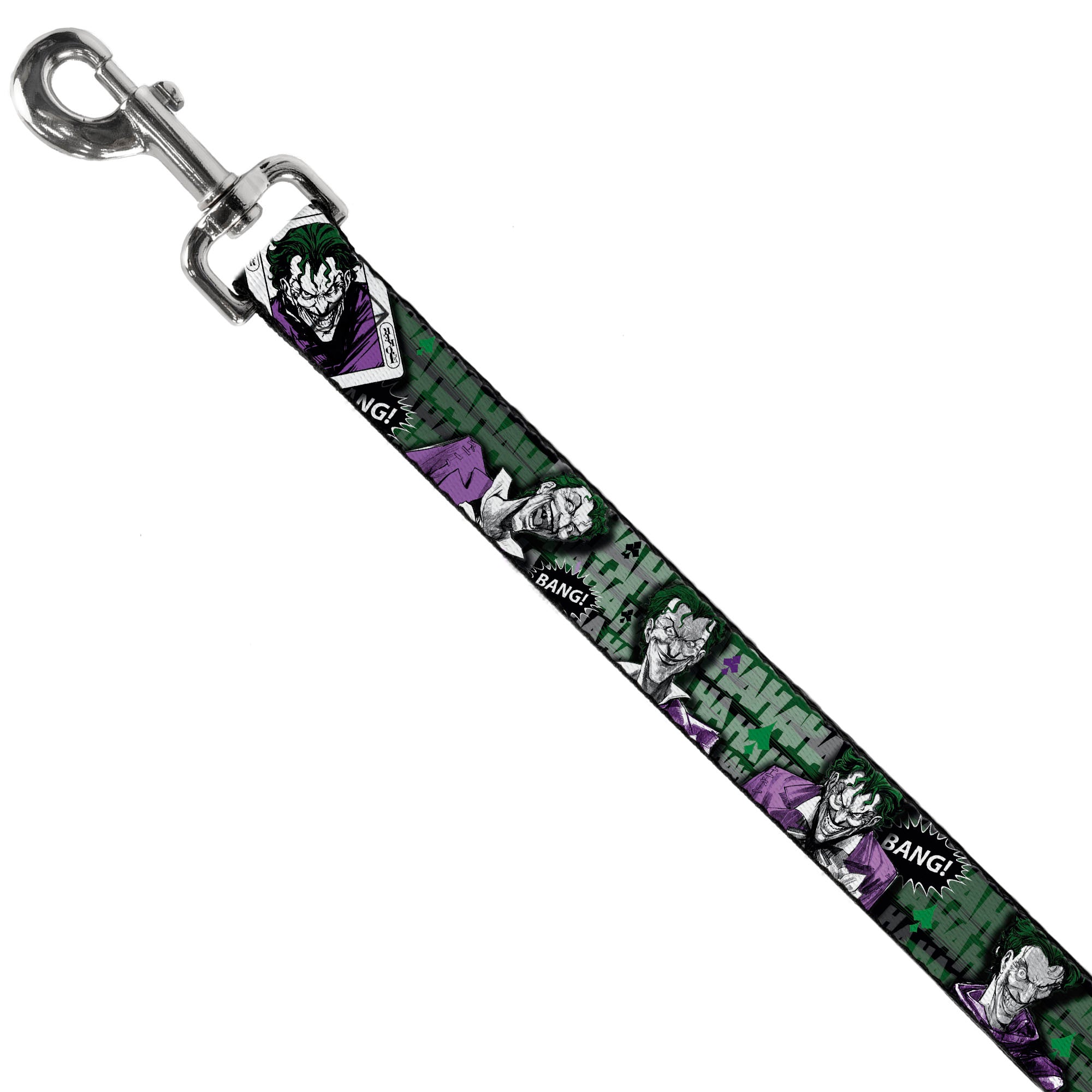 Dog Leash - The Joker 4-Poses/Joker Card HAHA/Smile/BANG! Grays/Greens/Purples Dog Leashes DC Comics