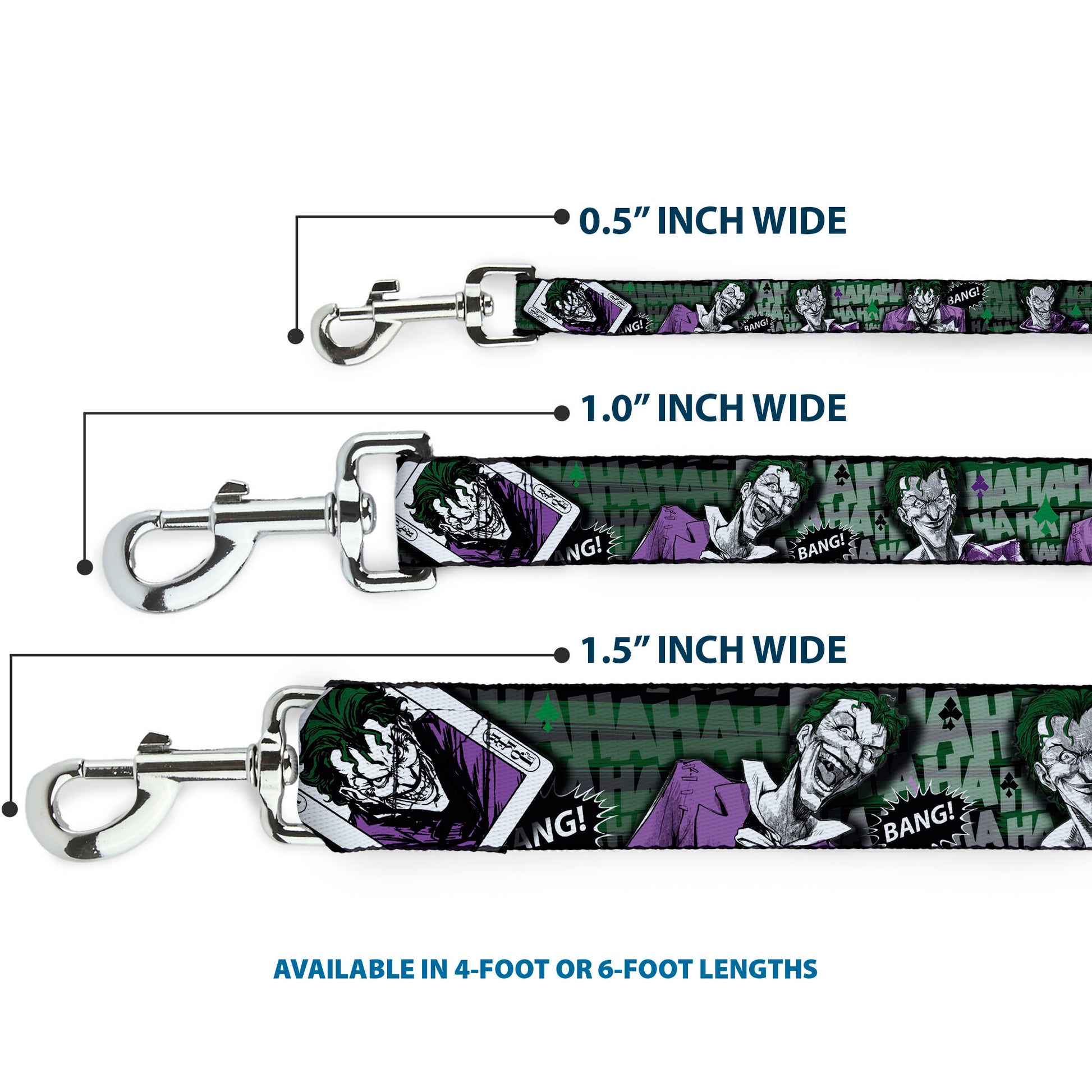 Dog Leash - The Joker 4-Poses/Joker Card HAHA/Smile/BANG! Grays/Greens/Purples Dog Leashes DC Comics