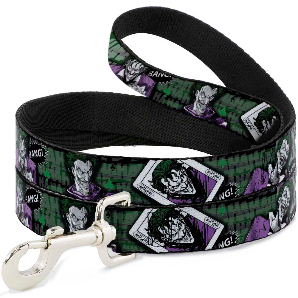 Dog Leash - The Joker 4-Poses/Joker Card HAHA/Smile/BANG! Grays/Greens/Purples Dog Leashes DC Comics