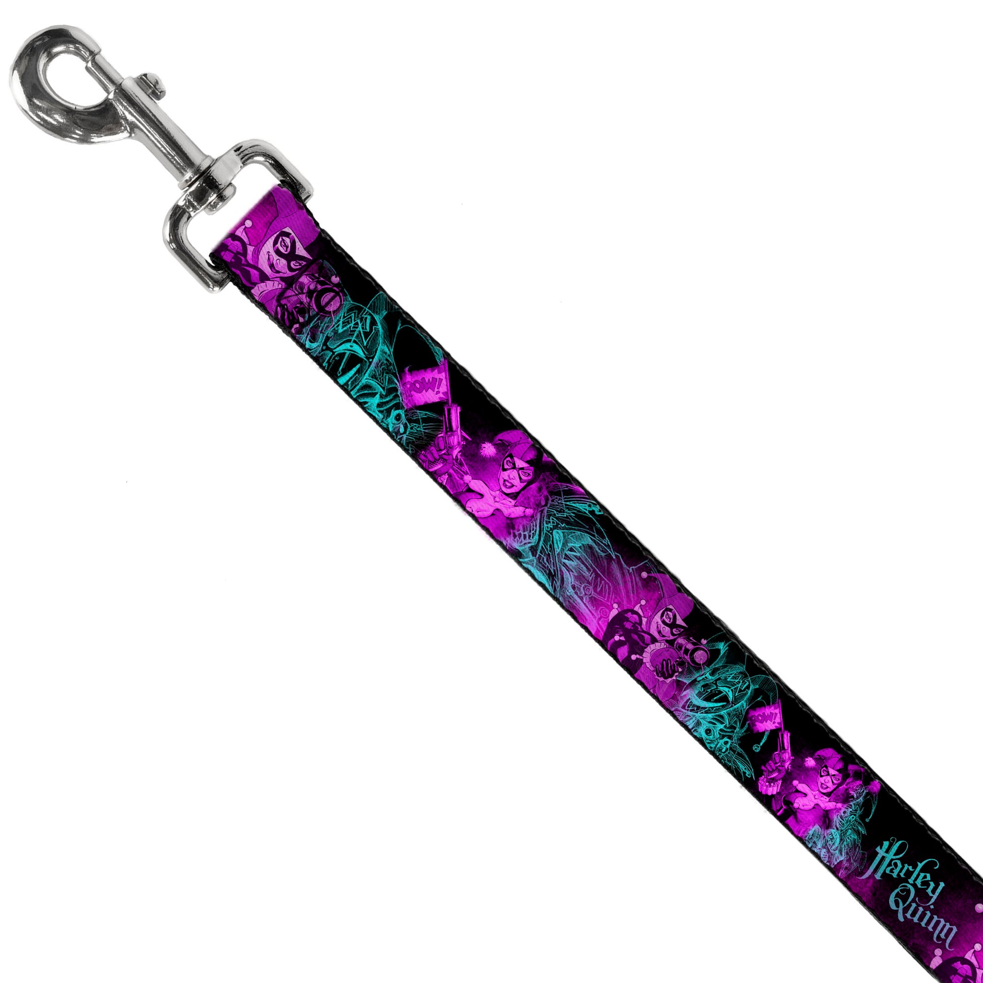Dog Leash - HARLEY QUINN Pow & Aiming Poses/Joker Sketch Black/Turquoise/Fuchsia Dog Leashes DC Comics