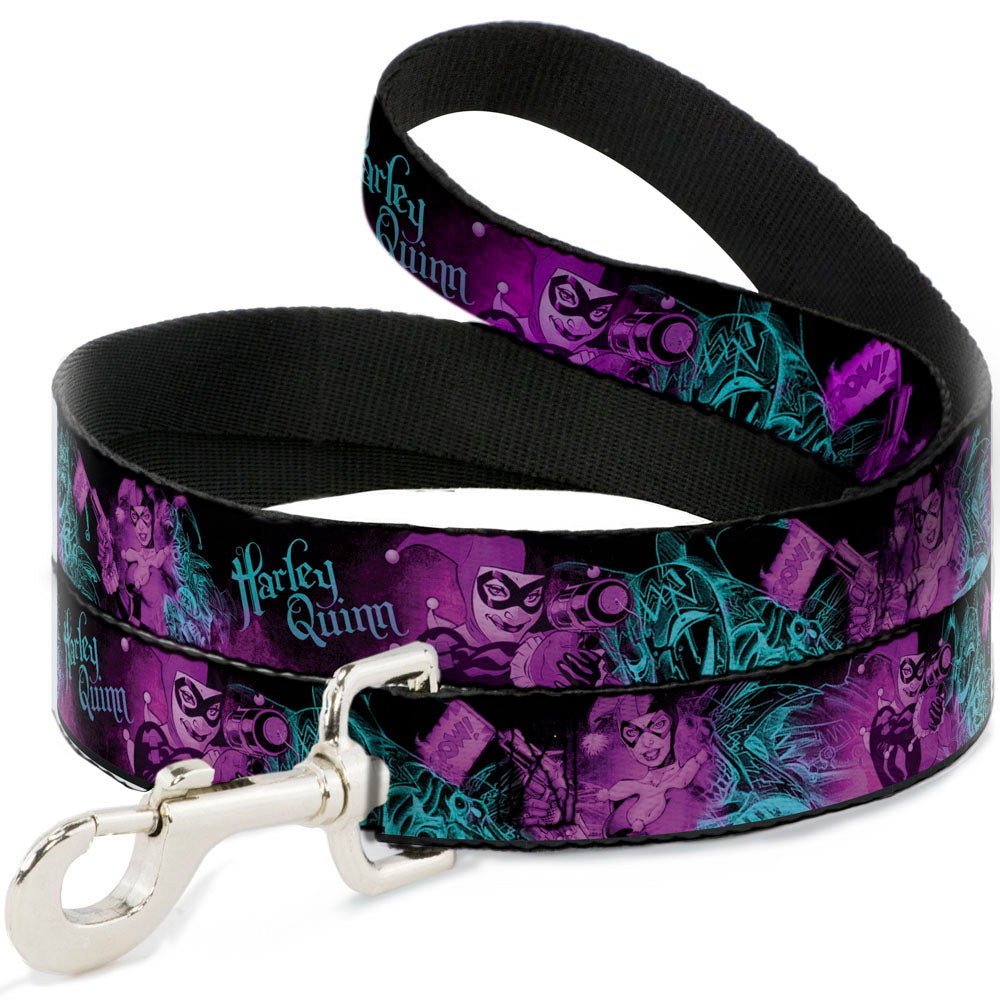 Dog Leash - HARLEY QUINN Pow & Aiming Poses/Joker Sketch Black/Turquoise/Fuchsia Dog Leashes DC Comics
