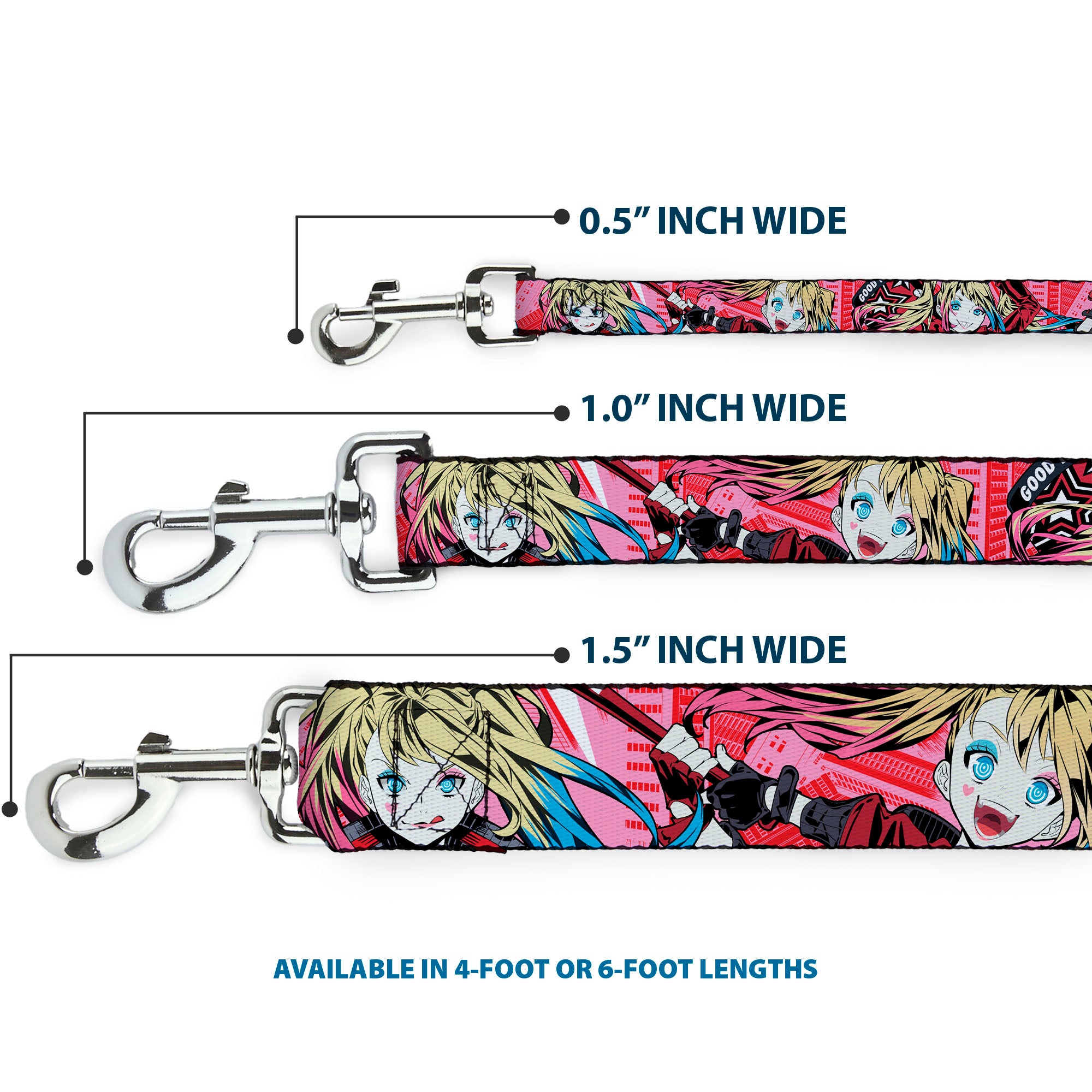 Dog Leash - Harley Quinn Puddin Poses Anime Graphics Pink/Red Dog Leashes DC Comics