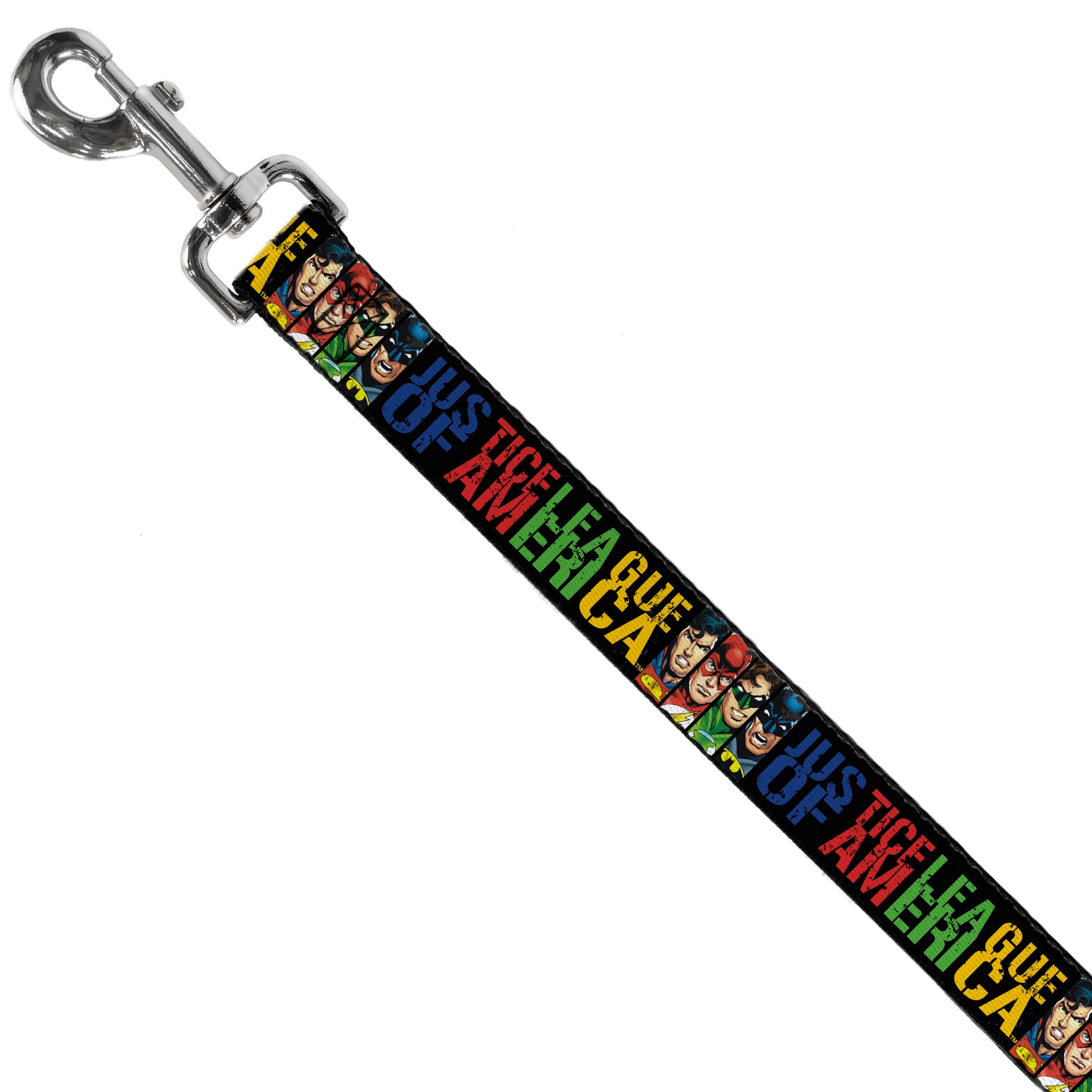 Dog Leash - JUSTICE LEAGUE OF AMERICA w/Superhero Blocks Black/Multi Color Dog Leashes DC Comics