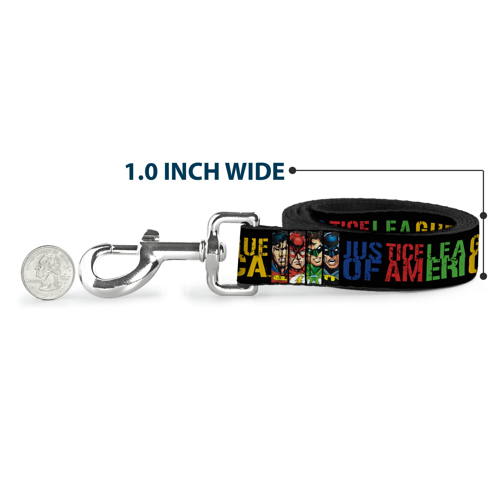 Dog Leash - JUSTICE LEAGUE OF AMERICA w/Superhero Blocks Black/Multi Color Dog Leashes DC Comics
