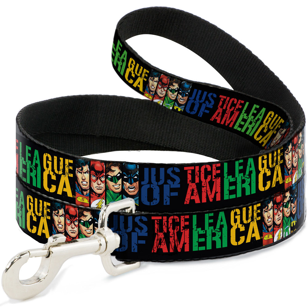 Dog Leash - JUSTICE LEAGUE OF AMERICA w/Superhero Blocks Black/Multi Color Dog Leashes DC Comics