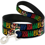 Dog Leash - JUSTICE LEAGUE OF AMERICA w/Superhero Blocks Black/Multi Color Dog Leashes DC Comics