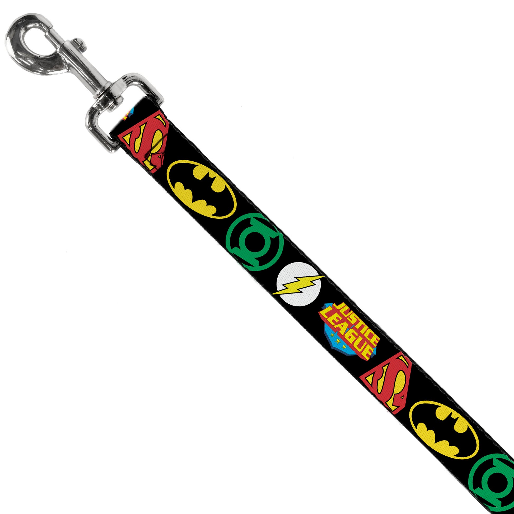 Dog Leash - Justice League Superhero Logos CLOSE-UP Black Dog Leashes DC Comics