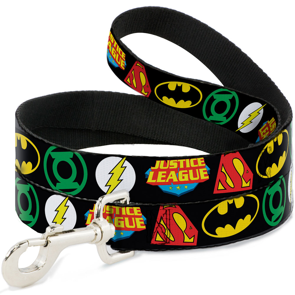 Dog Leash - Justice League Superhero Logos CLOSE-UP Black Dog Leashes DC Comics