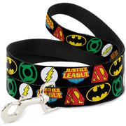 Dog Leash - Justice League Superhero Logos CLOSE-UP Black Dog Leashes DC Comics