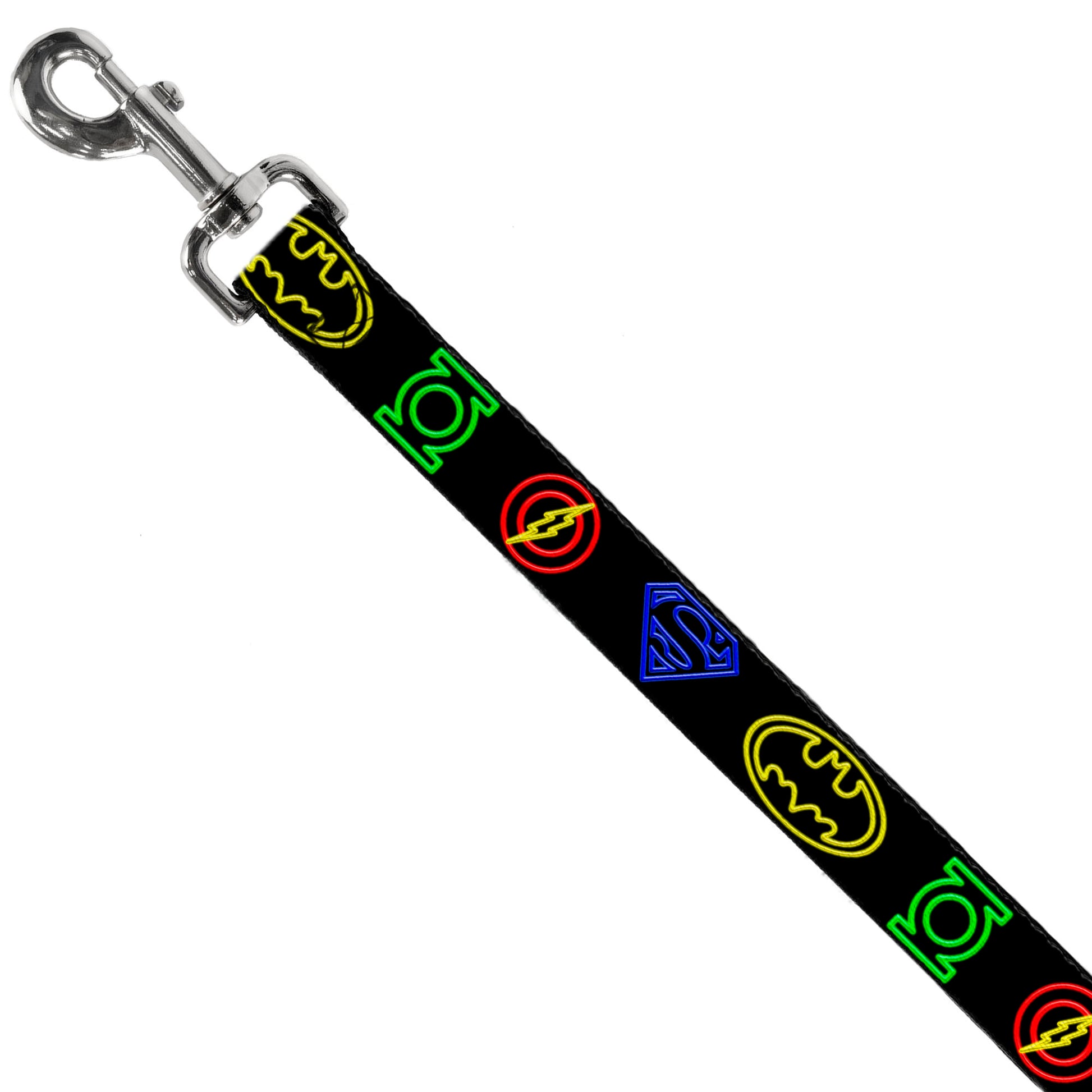 Dog Leash - Justice League Electric Logos Black/Multi Neon Dog Leashes DC Comics