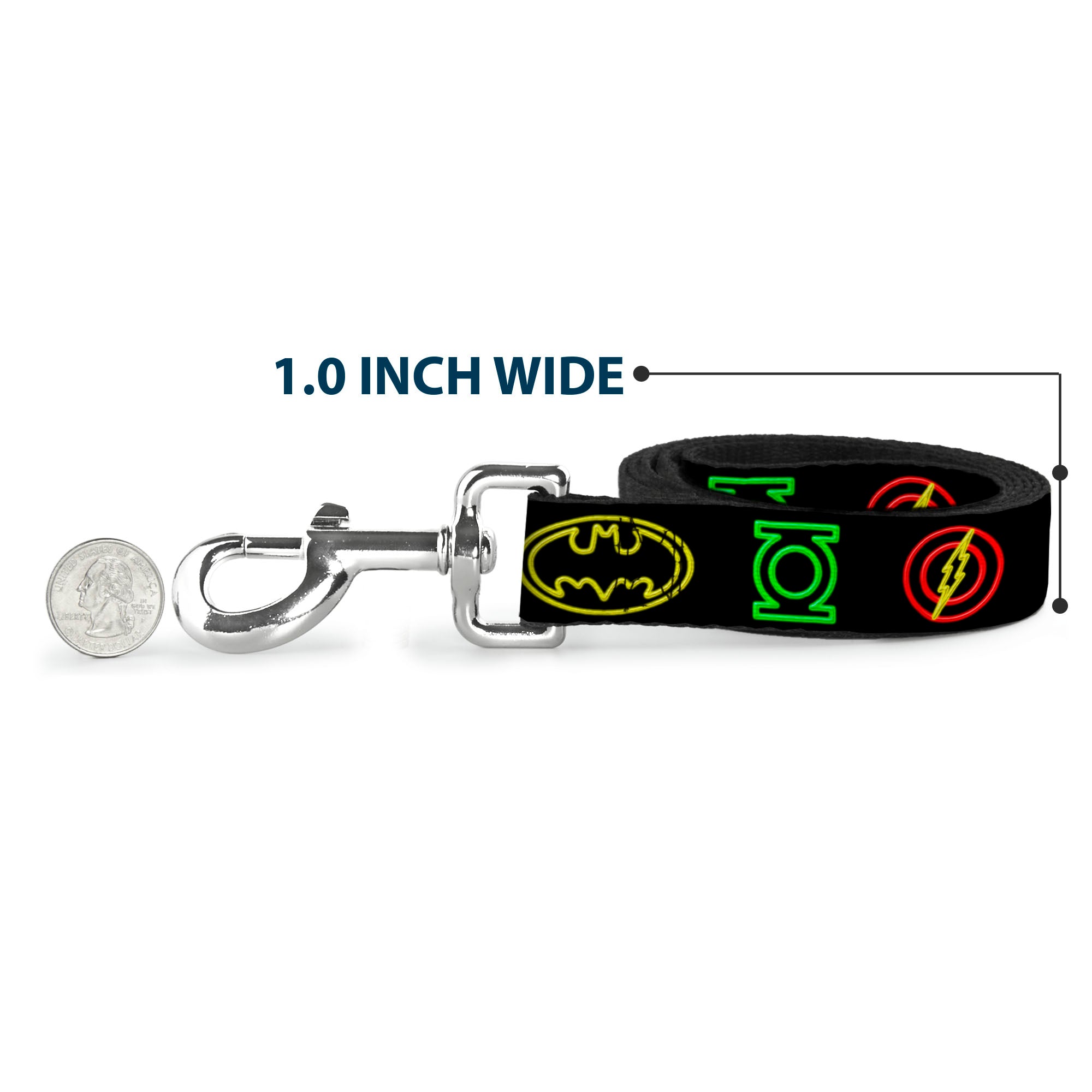 Dog Leash - Justice League Electric Logos Black/Multi Neon Dog Leashes DC Comics