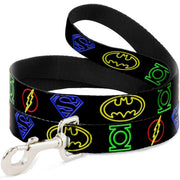 Dog Leash - Justice League Electric Logos Black/Multi Neon Dog Leashes DC Comics