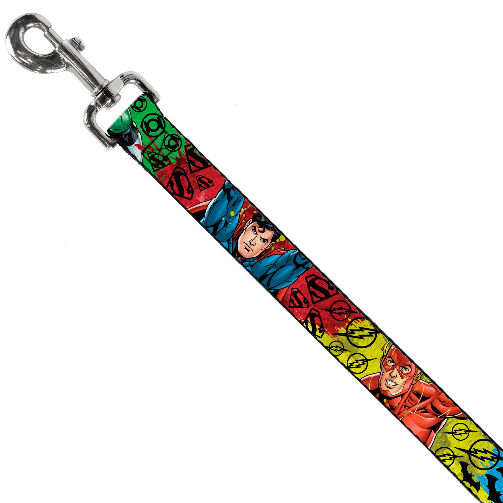 Dog Leash - Justice League New 52 4-Superhero Poses/Scattered Logos Multi Color/Black Dog Leashes DC Comics