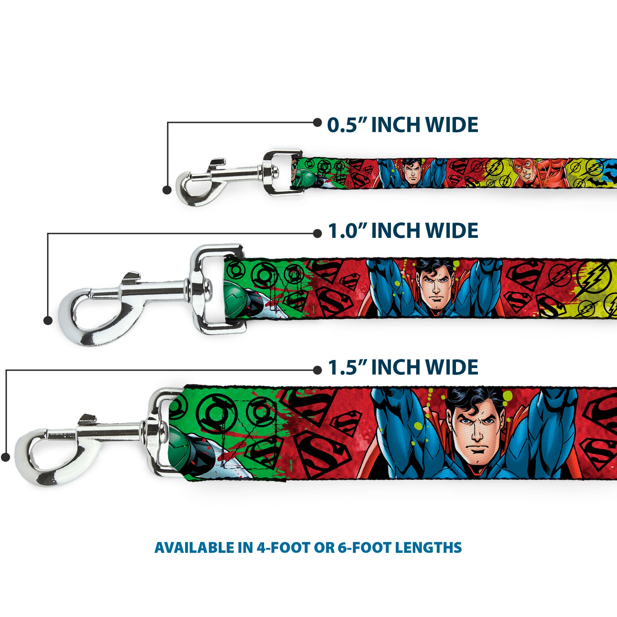 Dog Leash - Justice League New 52 4-Superhero Poses/Scattered Logos Multi Color/Black Dog Leashes DC Comics