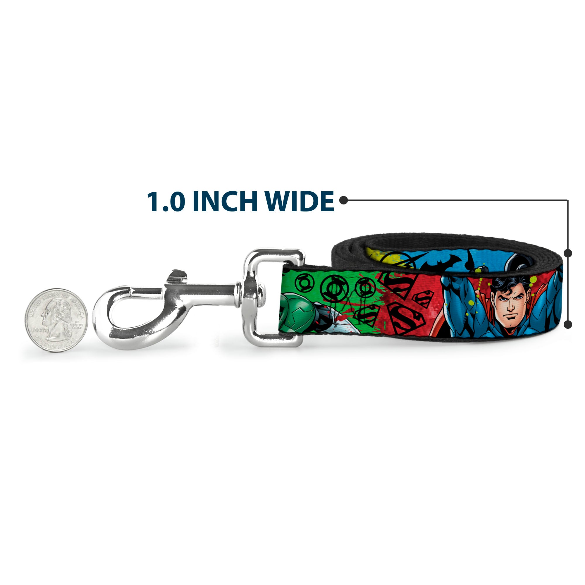 Dog Leash - Justice League New 52 4-Superhero Poses/Scattered Logos Multi Color/Black Dog Leashes DC Comics