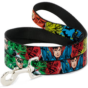 Dog Leash - Justice League New 52 4-Superhero Poses/Scattered Logos Multi Color/Black Dog Leashes DC Comics