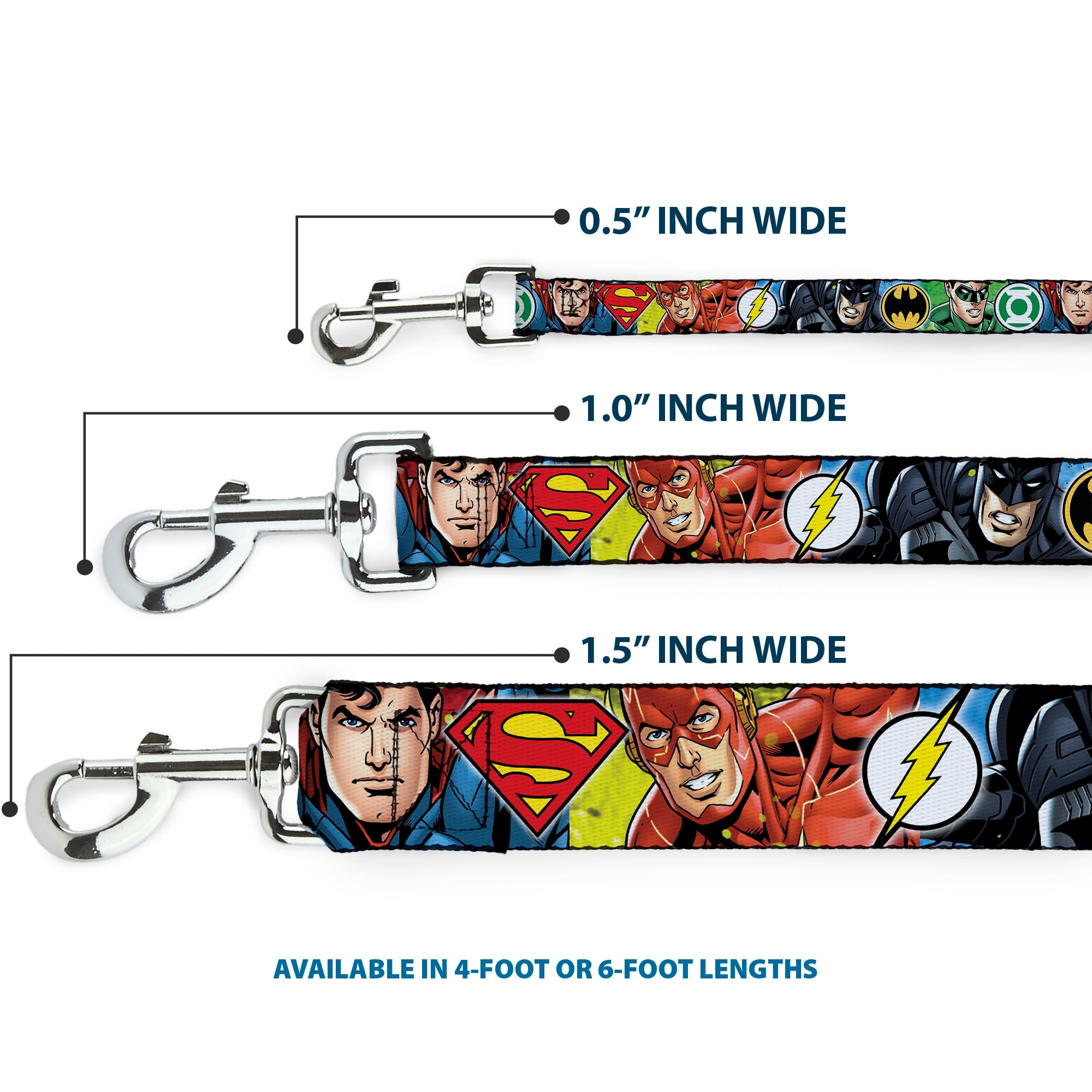 Dog Leash - Justice League 4-Superhero CLOSE-UP Poses/Logos Dog Leashes DC Comics