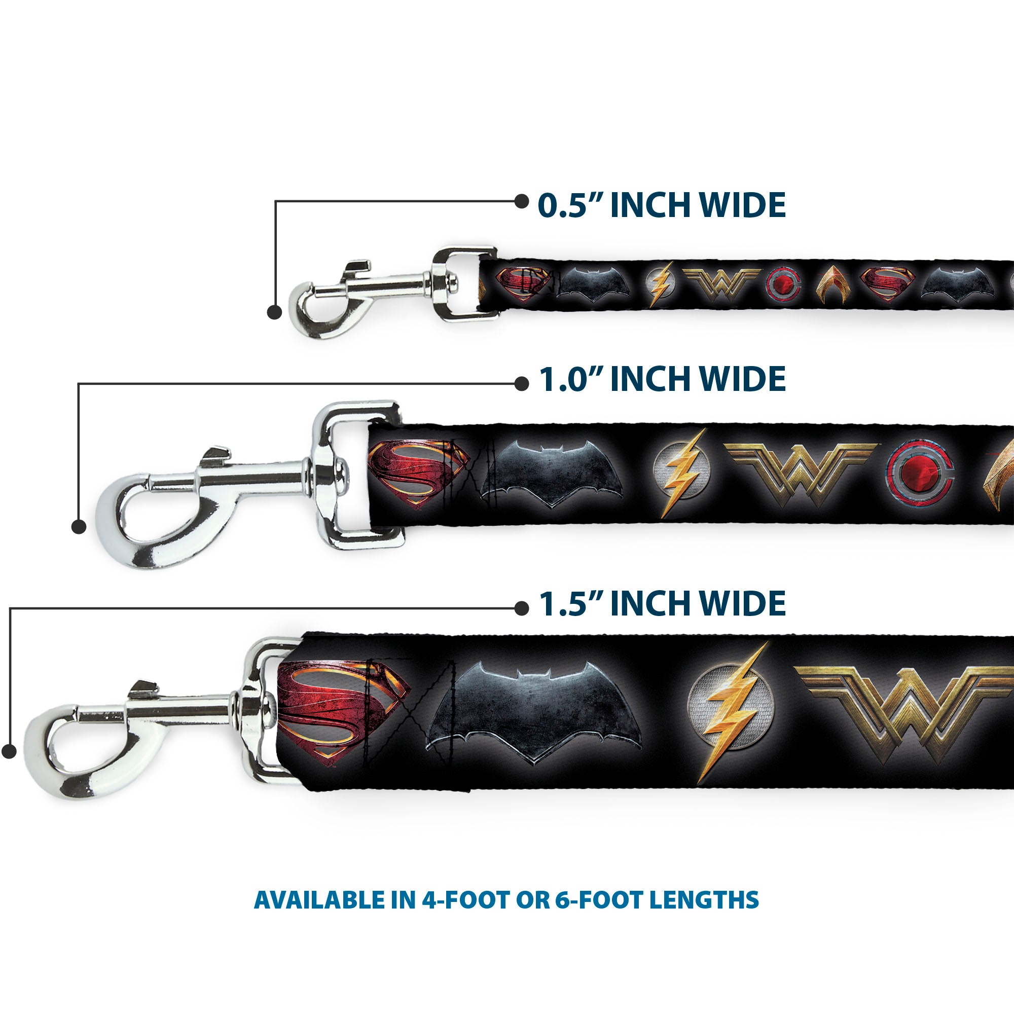 Dog Leash - Justice League 2017 6-Superhero Icons Black Dog Leashes DC Comics