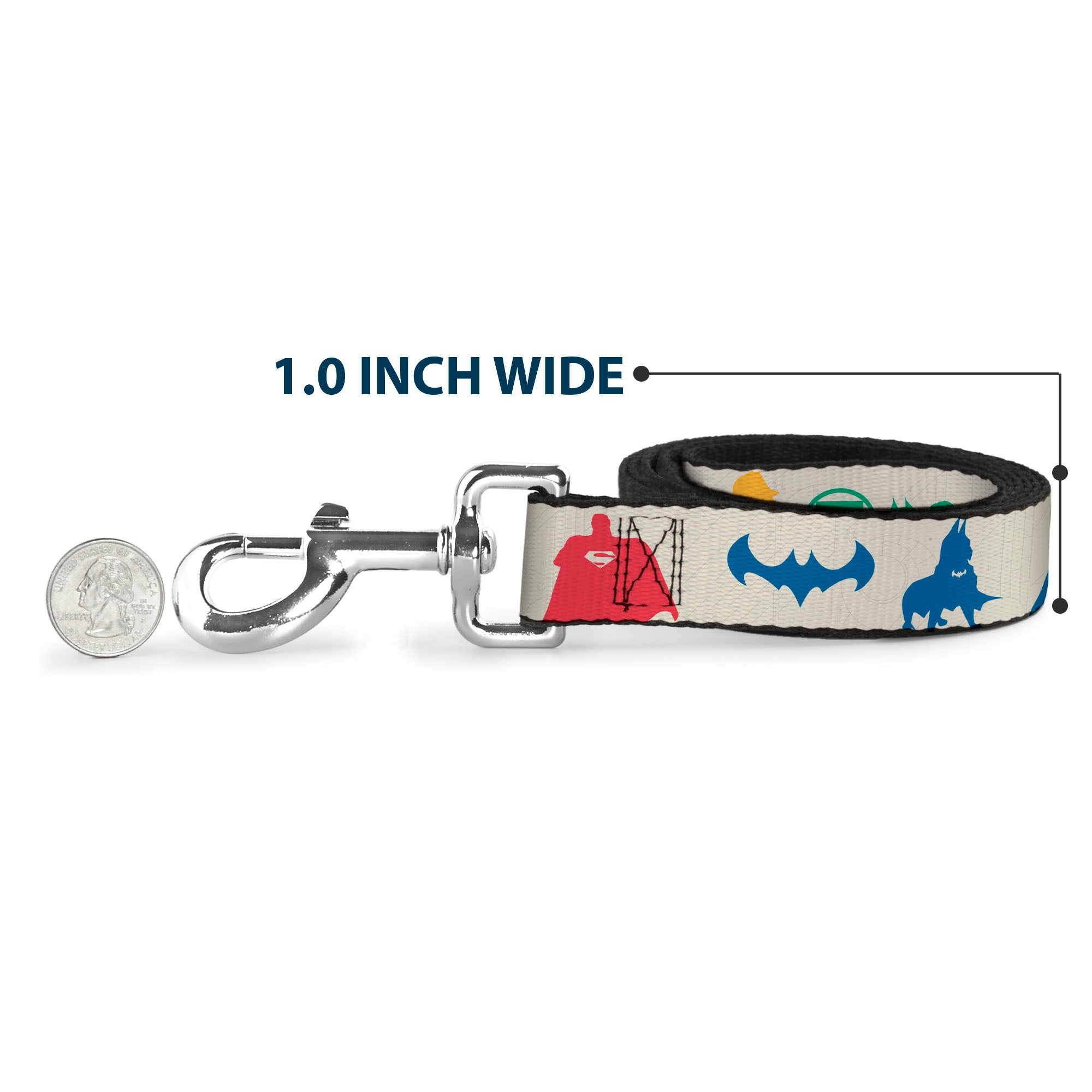 Dog Leash - DC League of Super-Pets Superhero with Pets and Logos Silhouette White/Multi Color Dog Leashes DC Comics