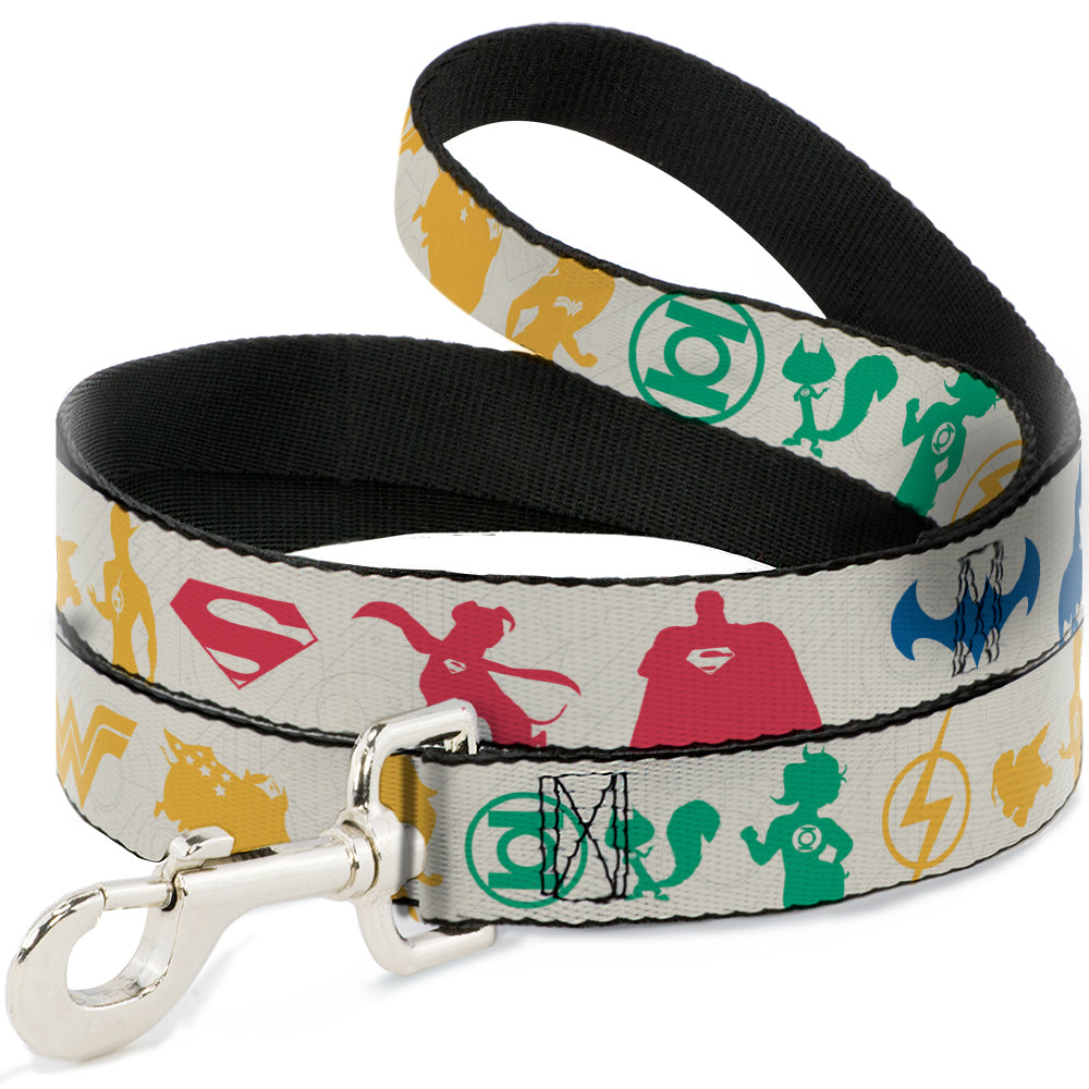 Dog Leash - DC League of Super-Pets Superhero with Pets and Logos Silhouette White/Multi Color Dog Leashes DC Comics