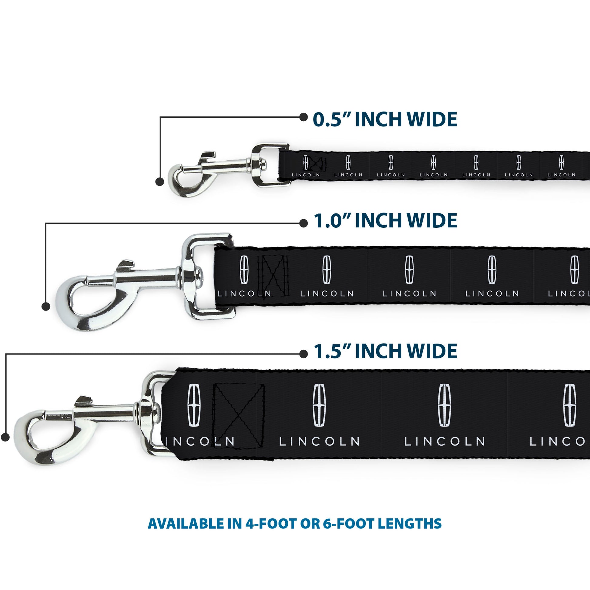 Dog Leash - LINCOLN Four Point Star Emblem and Text Black/White Dog Leashes Lincoln