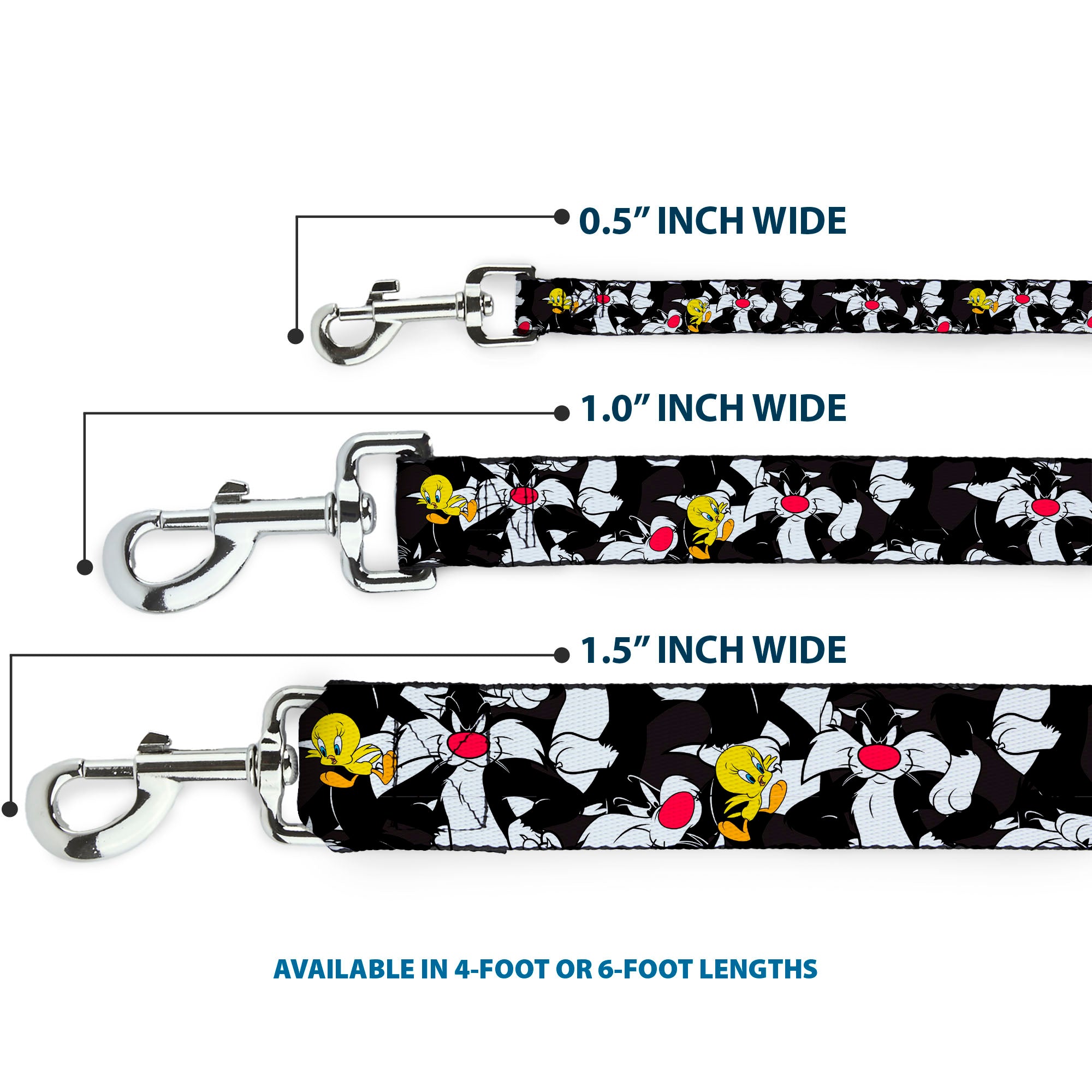 Dog Leash - Sylvester and Tweety Poses Scattered Charcoal Dog Leashes Looney Tunes