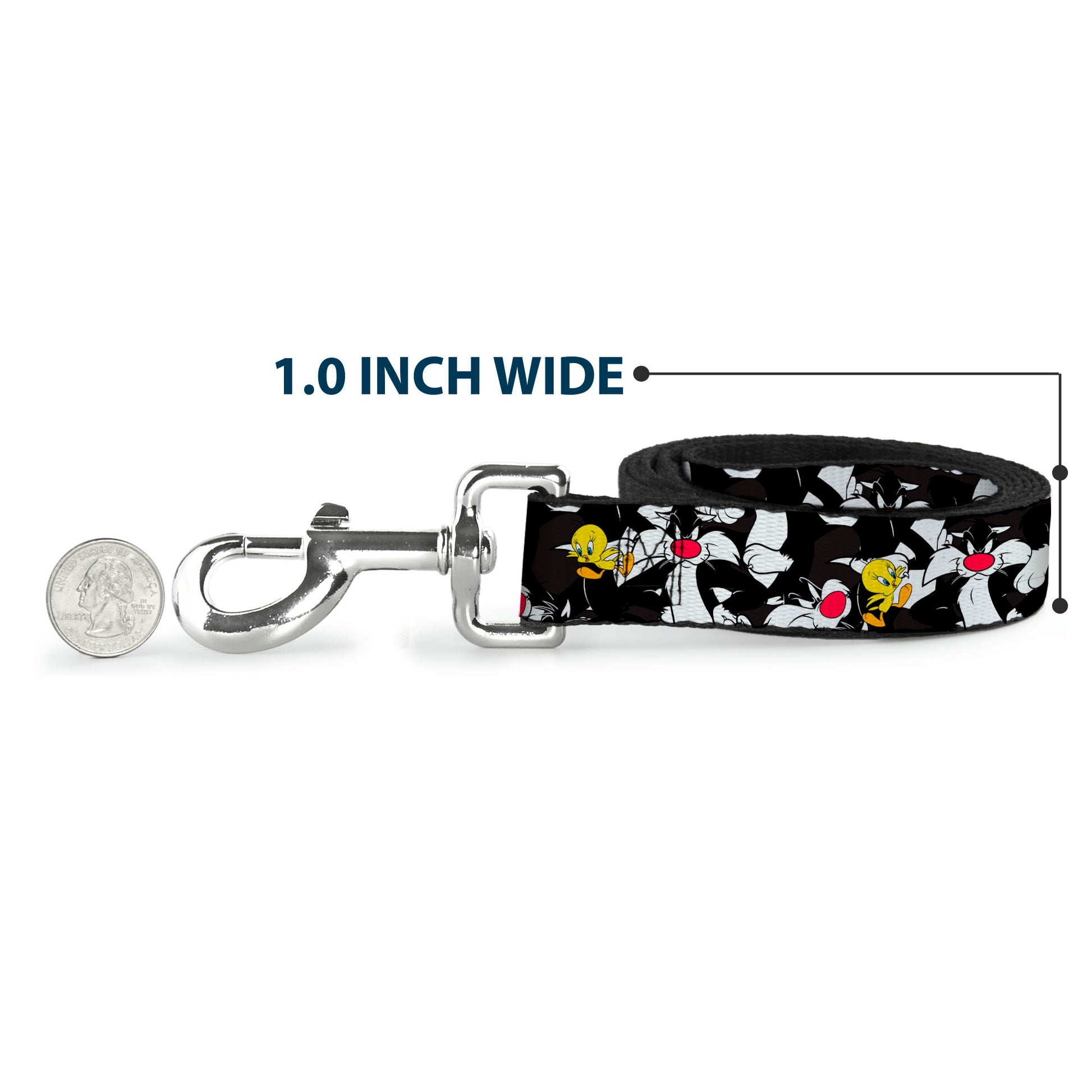Dog Leash - Sylvester and Tweety Poses Scattered Charcoal Dog Leashes Looney Tunes