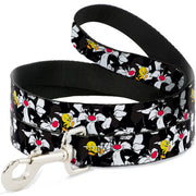 Dog Leash - Sylvester and Tweety Poses Scattered Charcoal Dog Leashes Looney Tunes