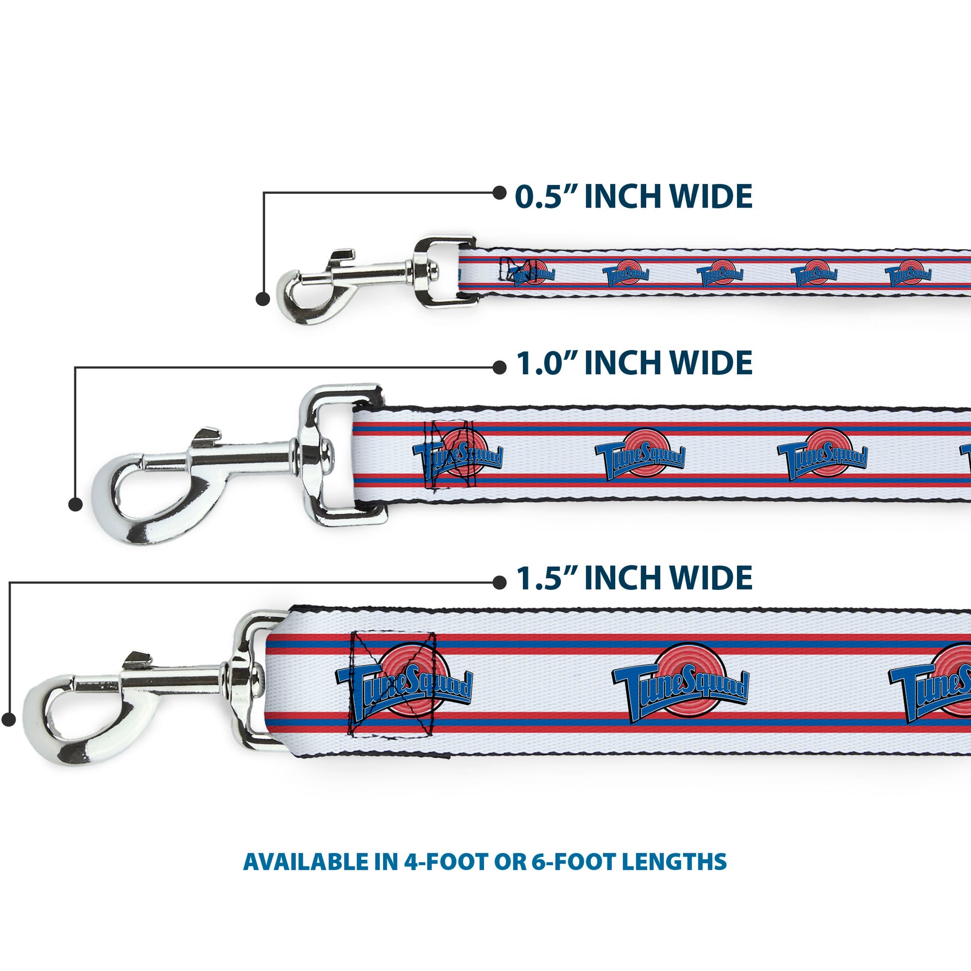 Dog Leash - Space Jam TUNE SQUAD Logo Stripe White/Red/Blue Dog Leashes Looney Tunes