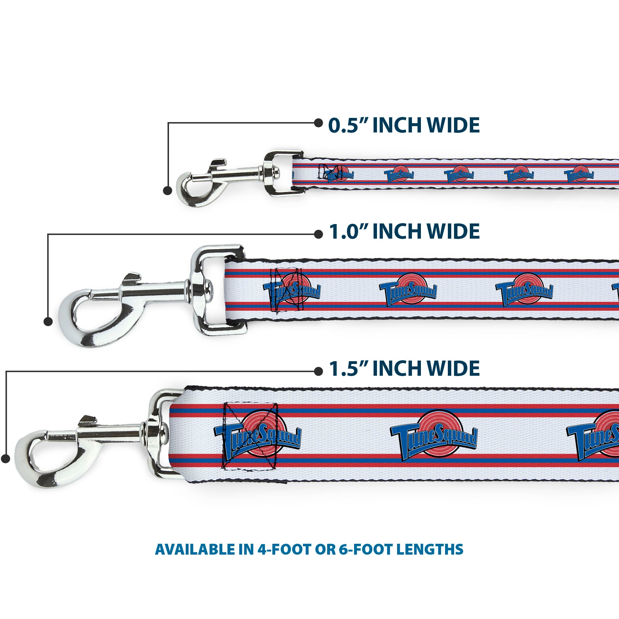 Dog Leash - Space Jam TUNE SQUAD Logo Stripe White/Red/Blue Dog Leashes Looney Tunes