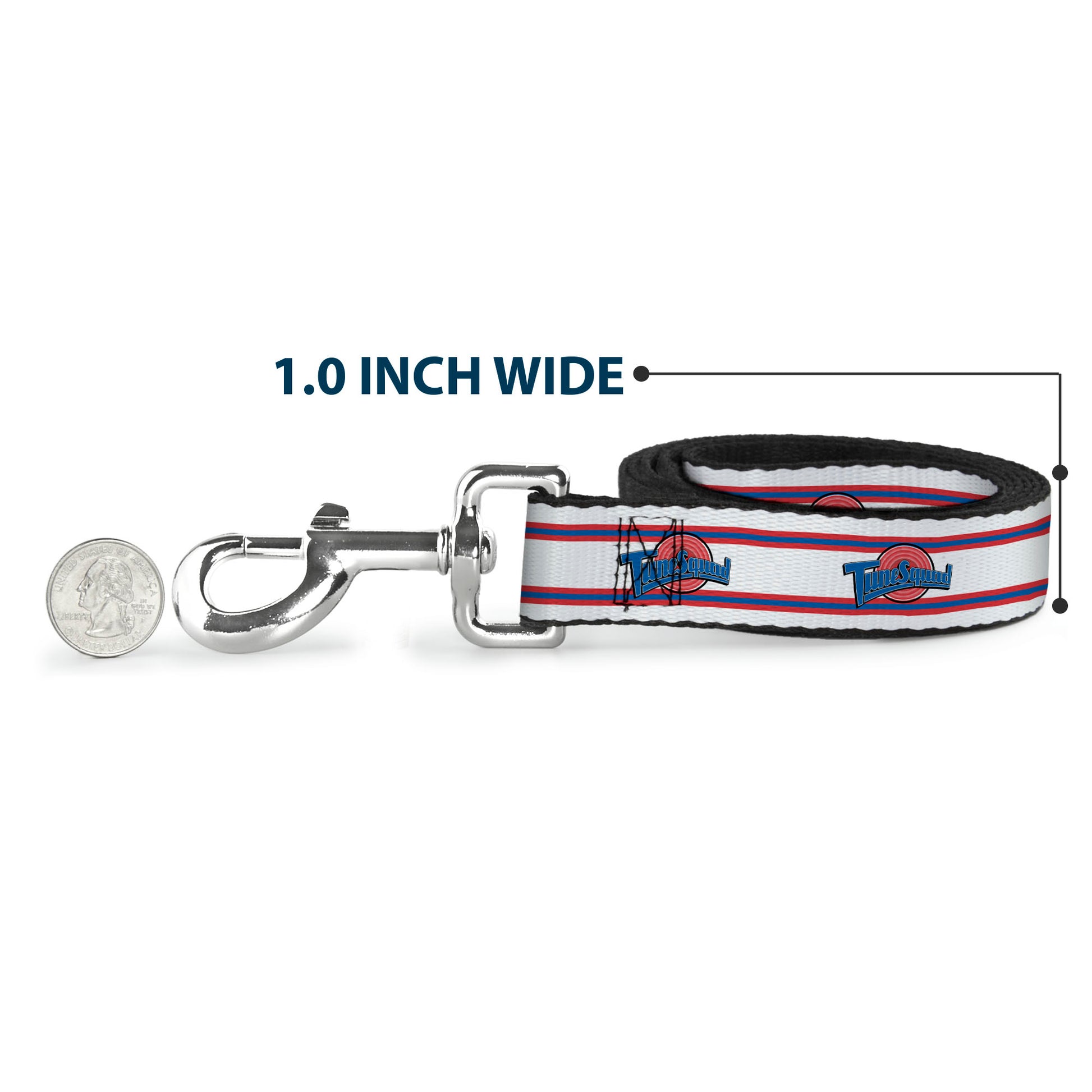 Dog Leash - Space Jam TUNE SQUAD Logo Stripe White/Red/Blue Dog Leashes Looney Tunes