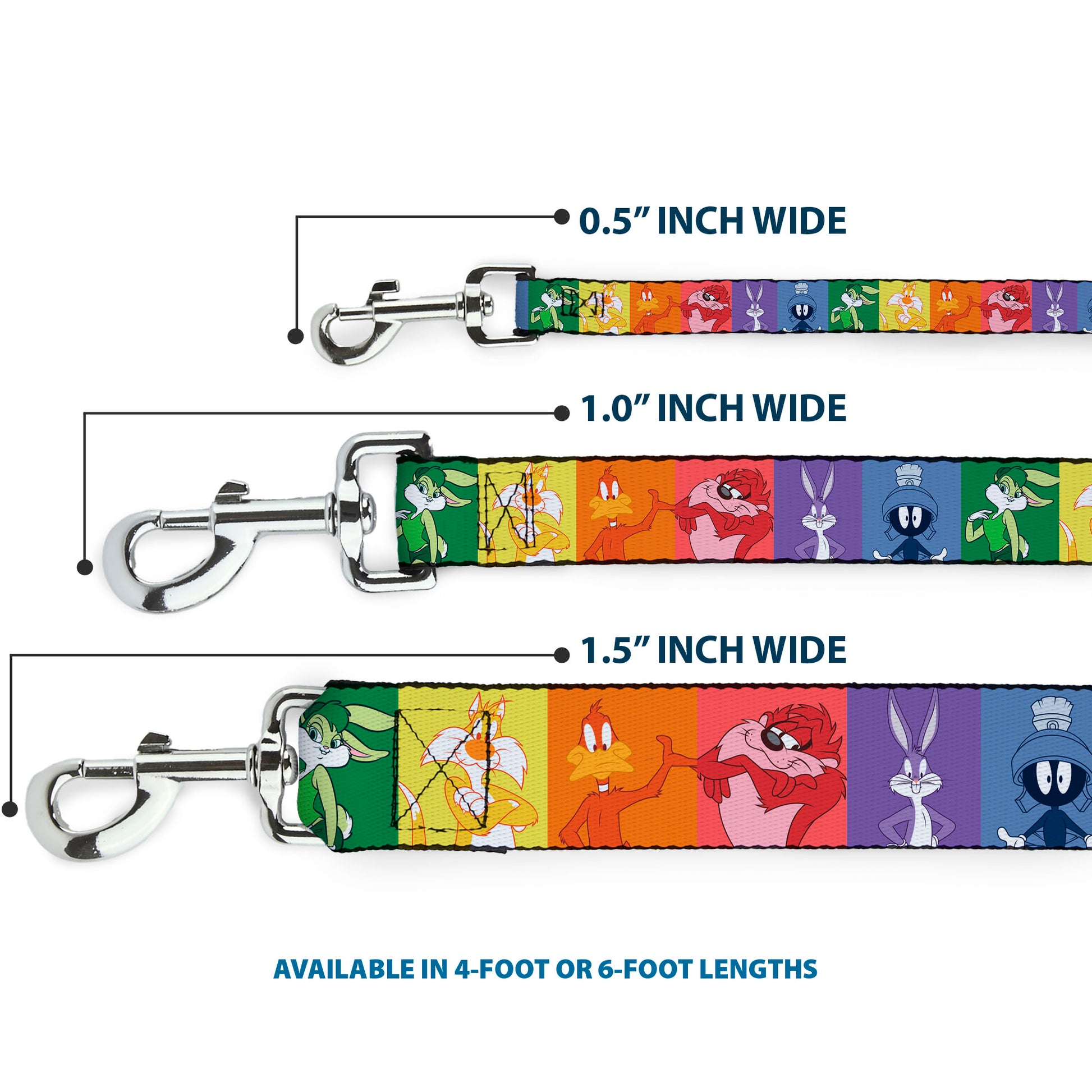 Dog Leash - Looney Tunes 6-Character Pose Pride Blocks Multi Color Dog Leashes Looney Tunes