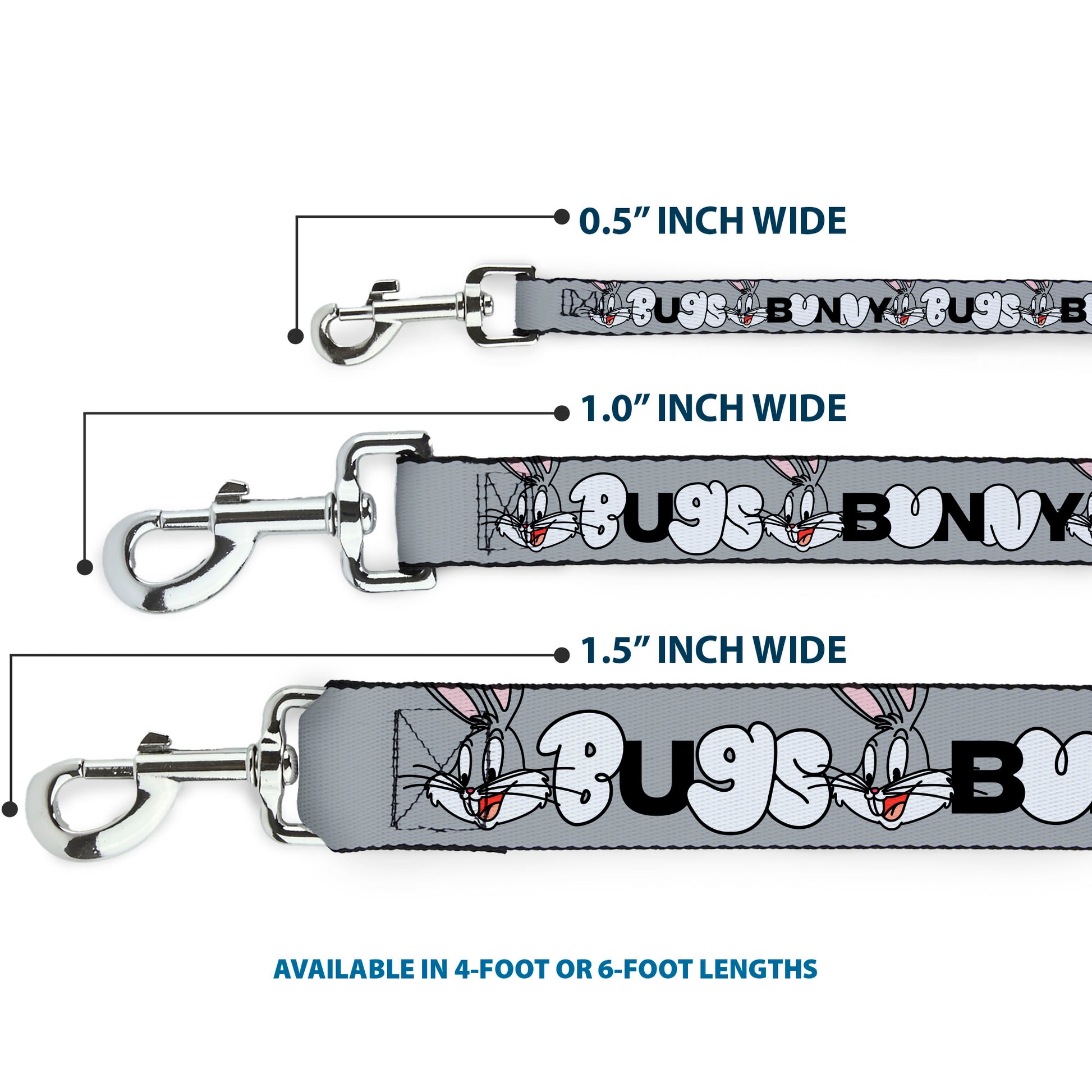 Dog Leash - BUGS BUNNY Smiling Face Text Gray Dog Leashes Looney Tunes