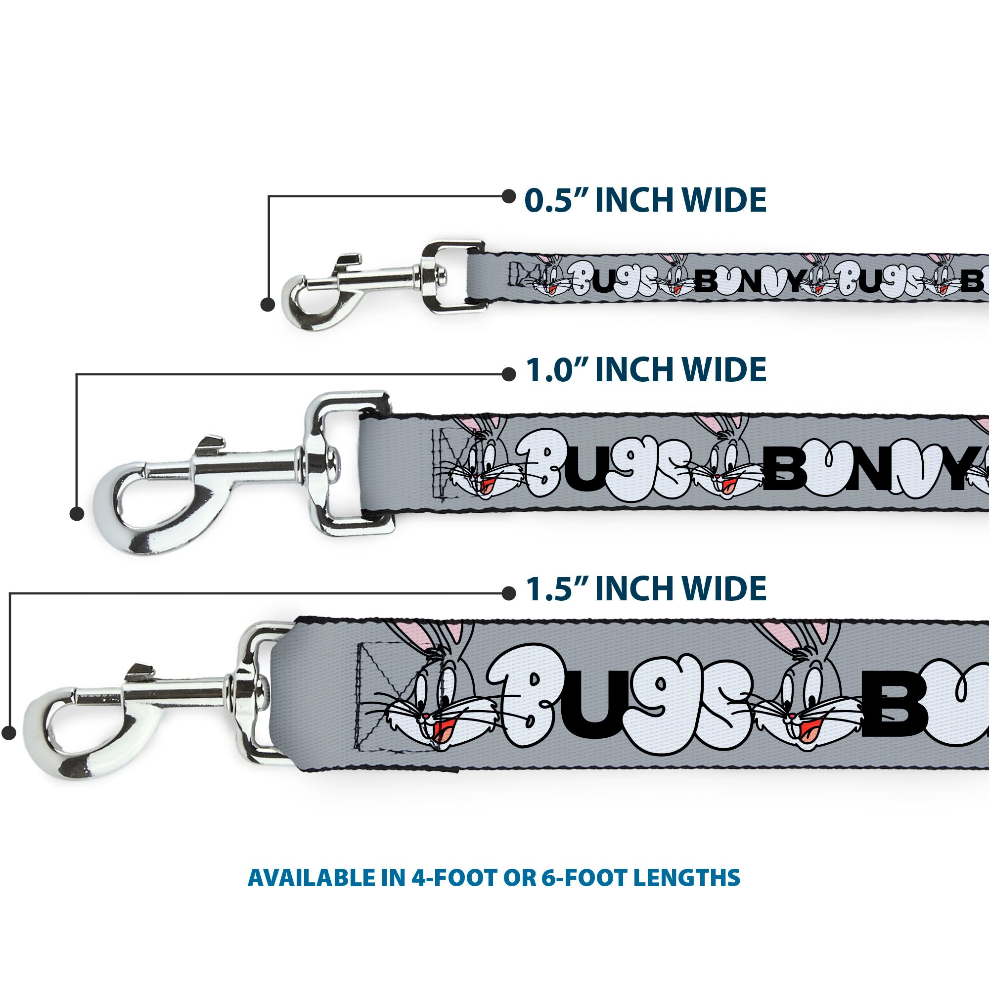 Dog Leash - BUGS BUNNY Smiling Face Text Gray Dog Leashes Looney Tunes