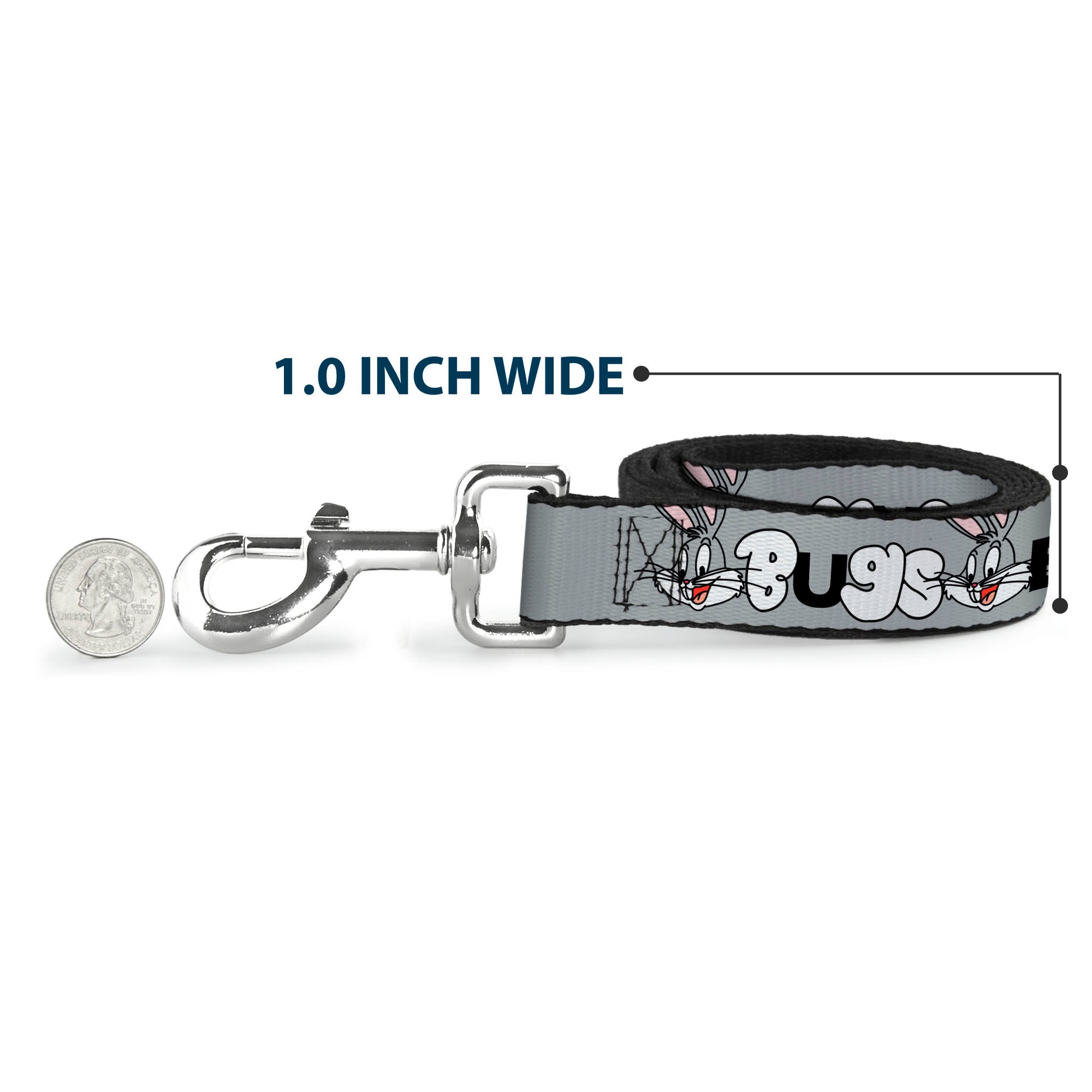 Dog Leash - BUGS BUNNY Smiling Face Text Gray Dog Leashes Looney Tunes