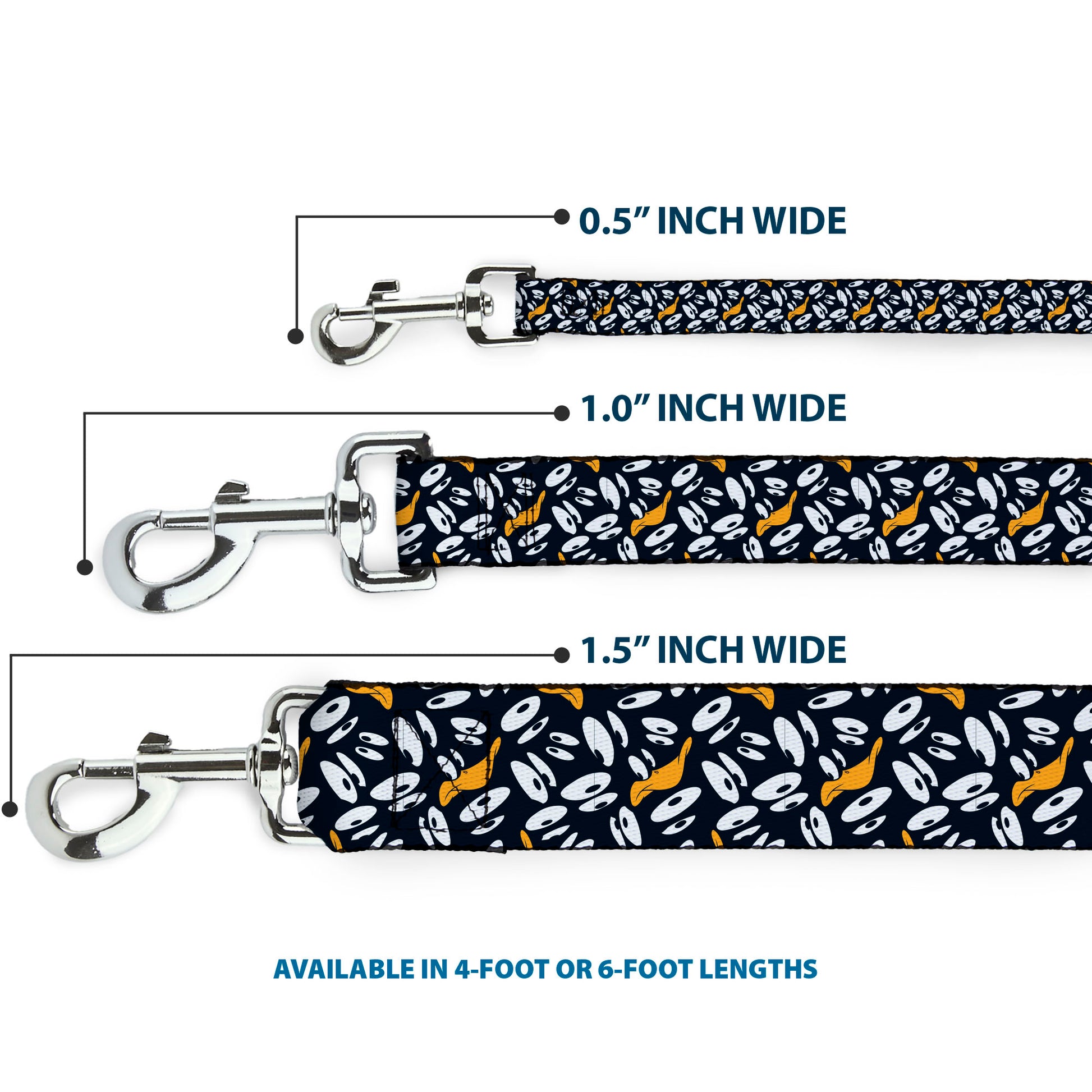 Dog Leash - Daffy Duck Expression and Eyes Scattered Black/White Dog Leashes Looney Tunes