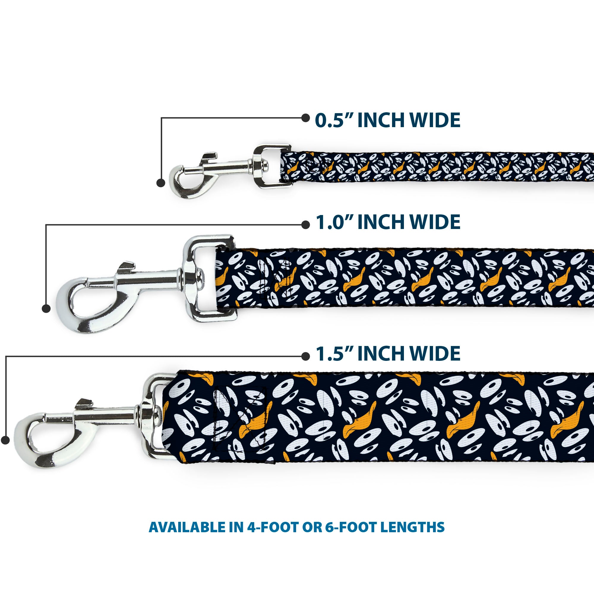Dog Leash - Daffy Duck Expression and Eyes Scattered Black/White Dog Leashes Looney Tunes