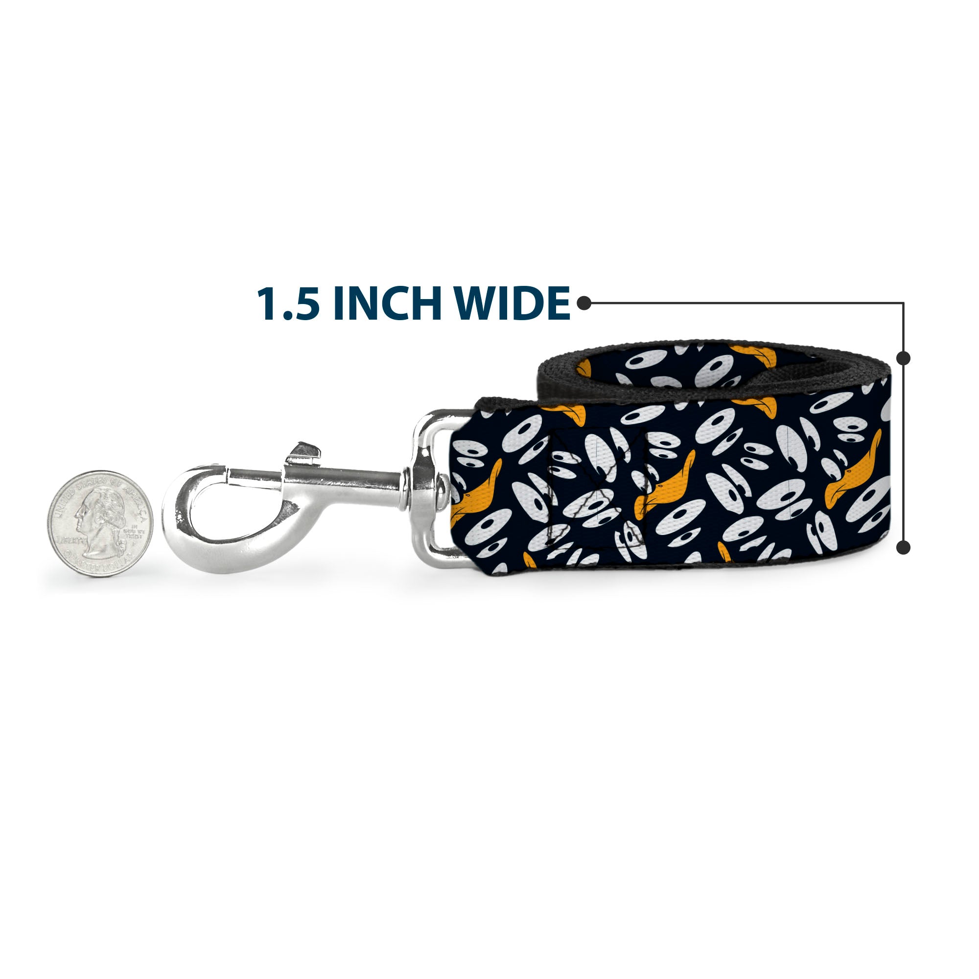 Dog Leash - Daffy Duck Expression and Eyes Scattered Black/White Dog Leashes Looney Tunes