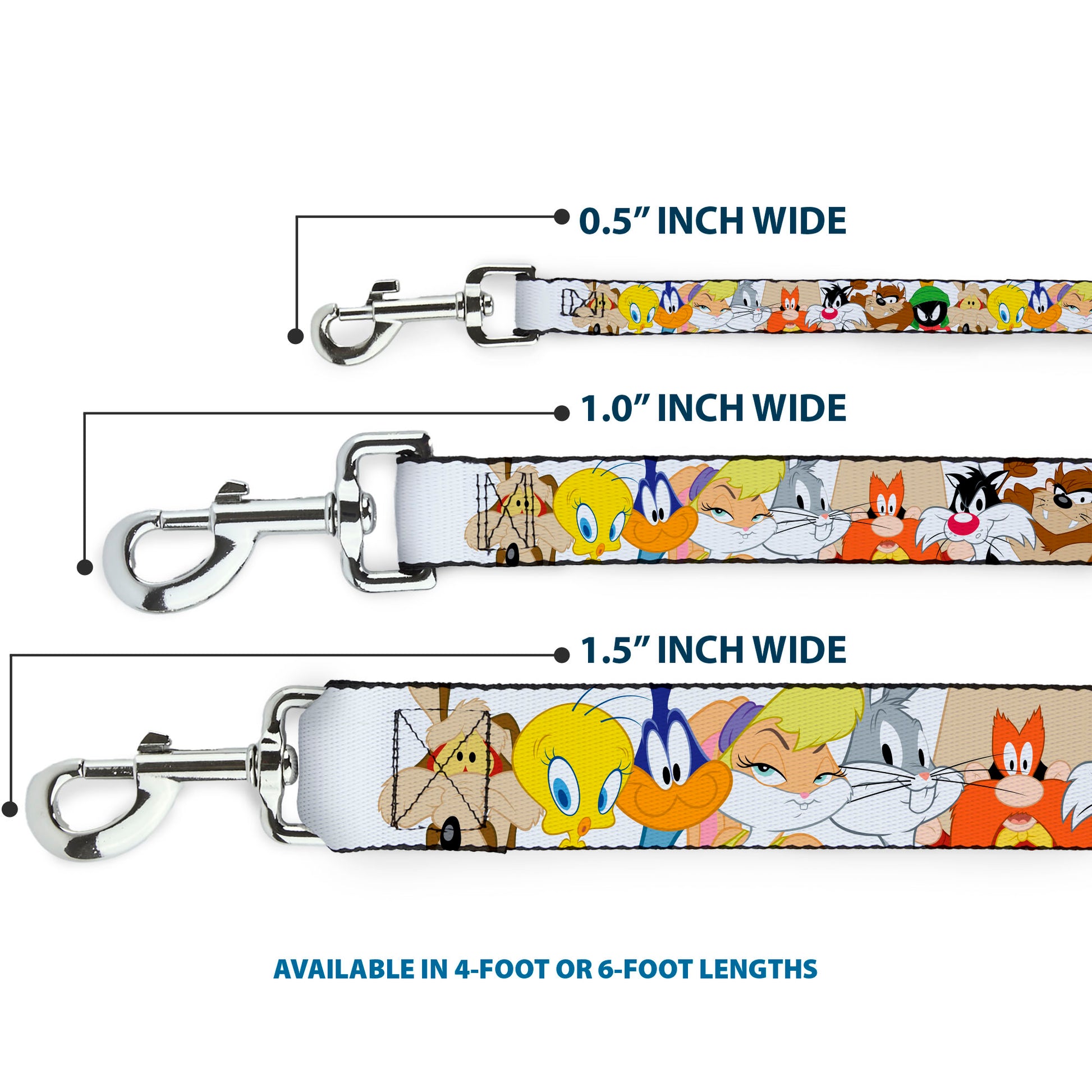 Dog Leash - Looney Tunes Nine Character Faces White Dog Leashes Looney Tunes